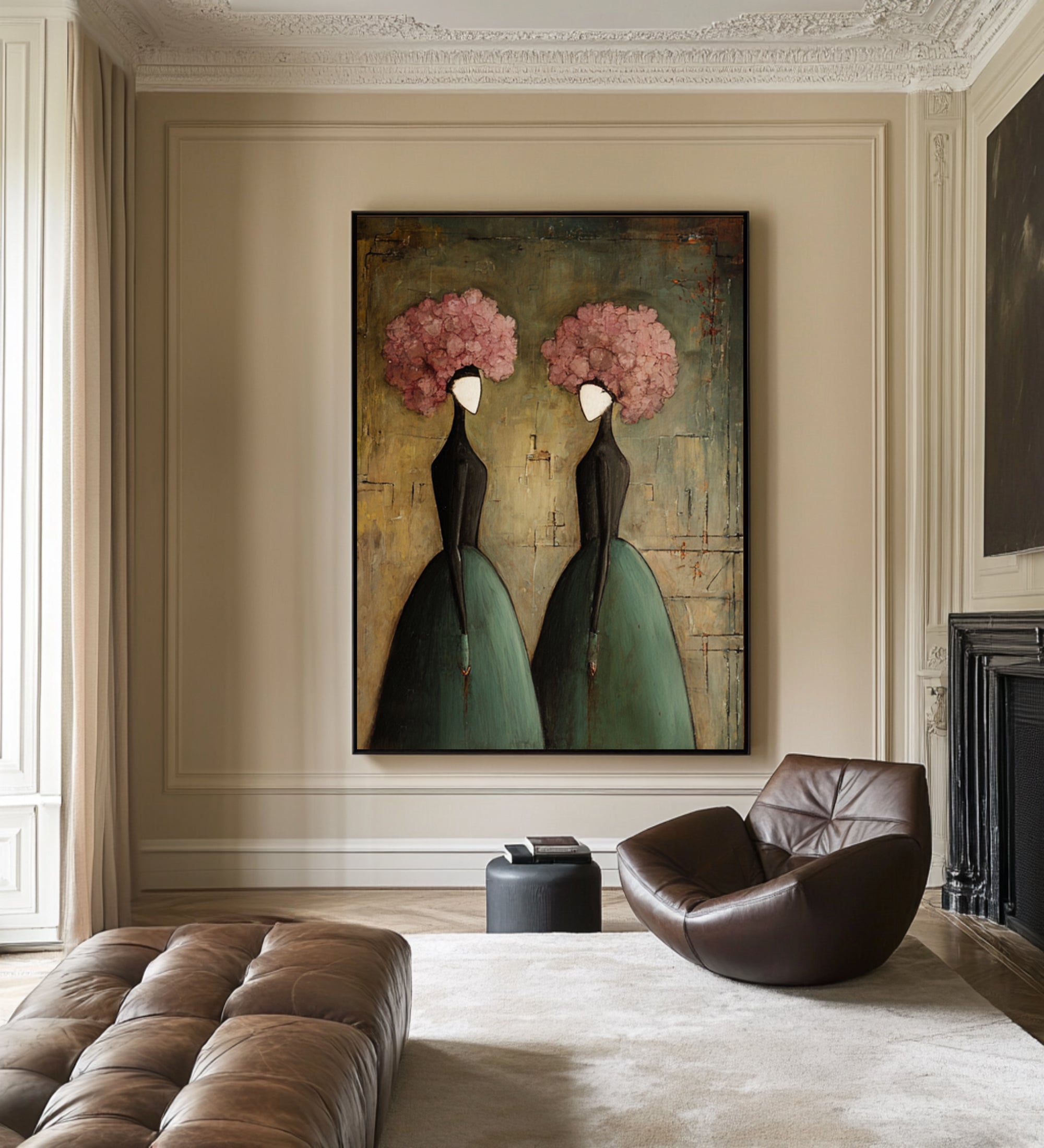 Large Floral Figurative Wall Art Elegant Women Canvas Painting