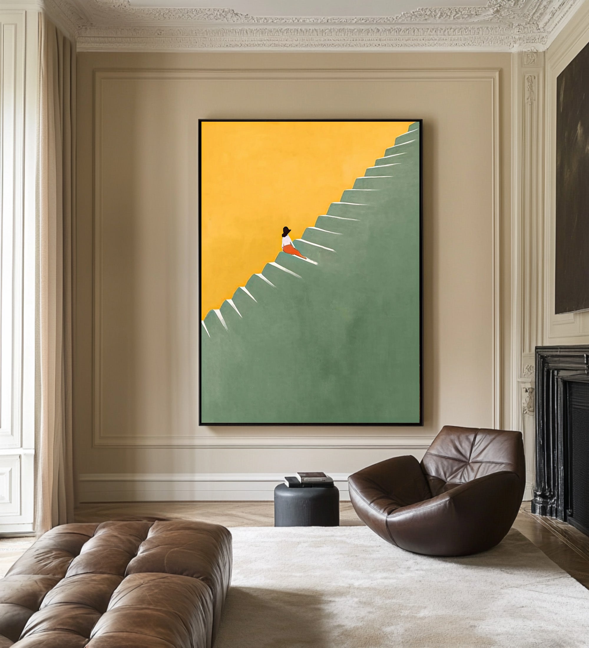 Large Abstract Oil Painting Minimalist Figure Art, Modern Statement Wall Art for Interior | ArtvistaGallery #WAB 011