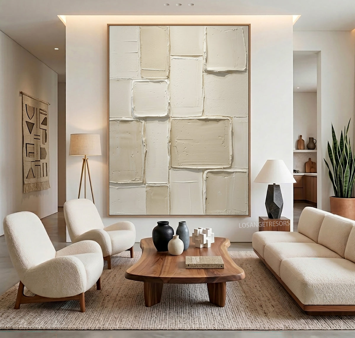Large Architectural Minimalist Relief Wall Art Ivory Geometric Textured Abstract Painting Luxury Interior Artwork