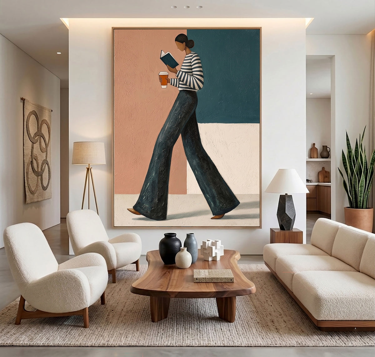 Contemporary Fashion Woman Painting Striped Sweater Wide Leg Pants Wall Art