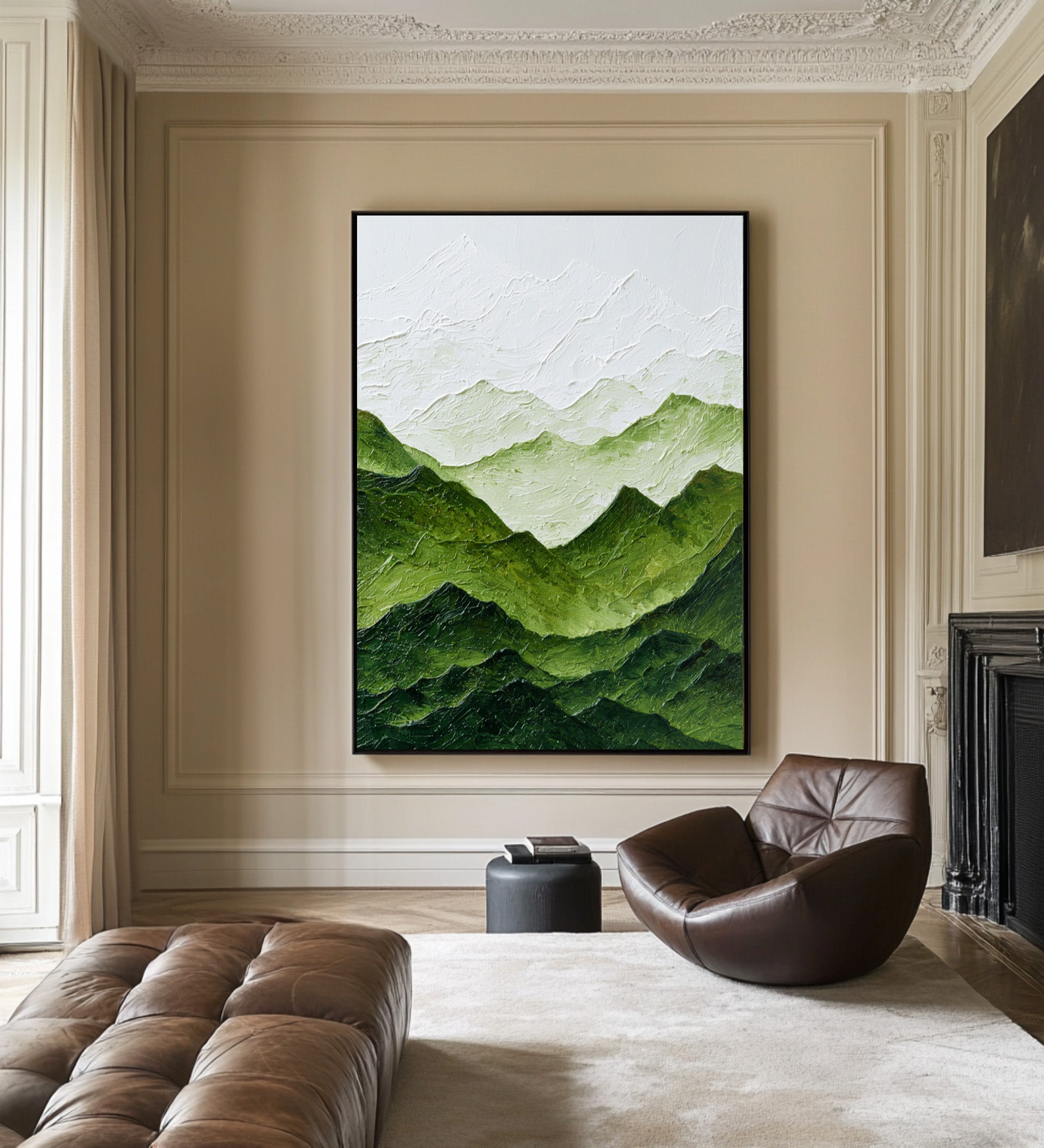 Large Contemporary Abstract Oil Painting, Green Mountain Textured Art for Modern Interior | ArtvistaGallery #WAB 004
