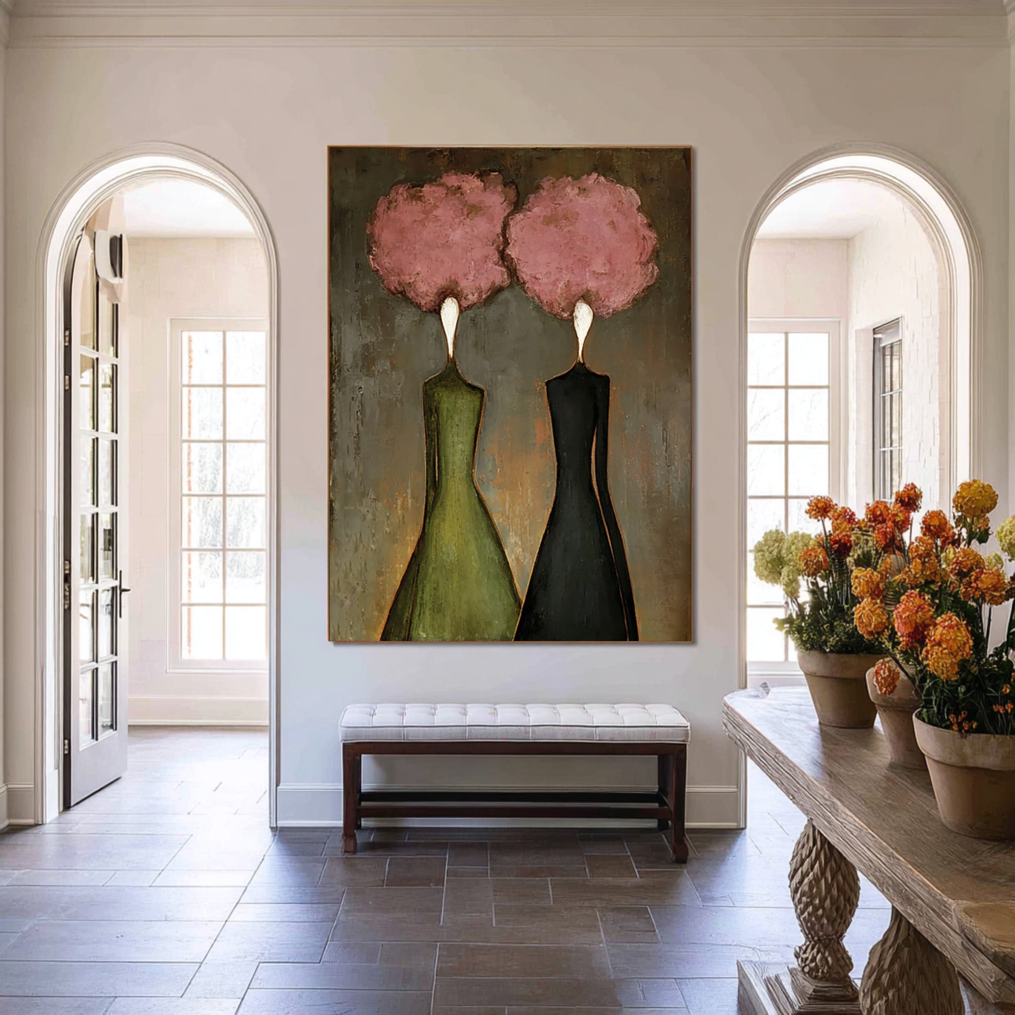 Large Abstract Pink Portrait Oil Painting – Statement Figurative Wall Art Decor #WAB 036