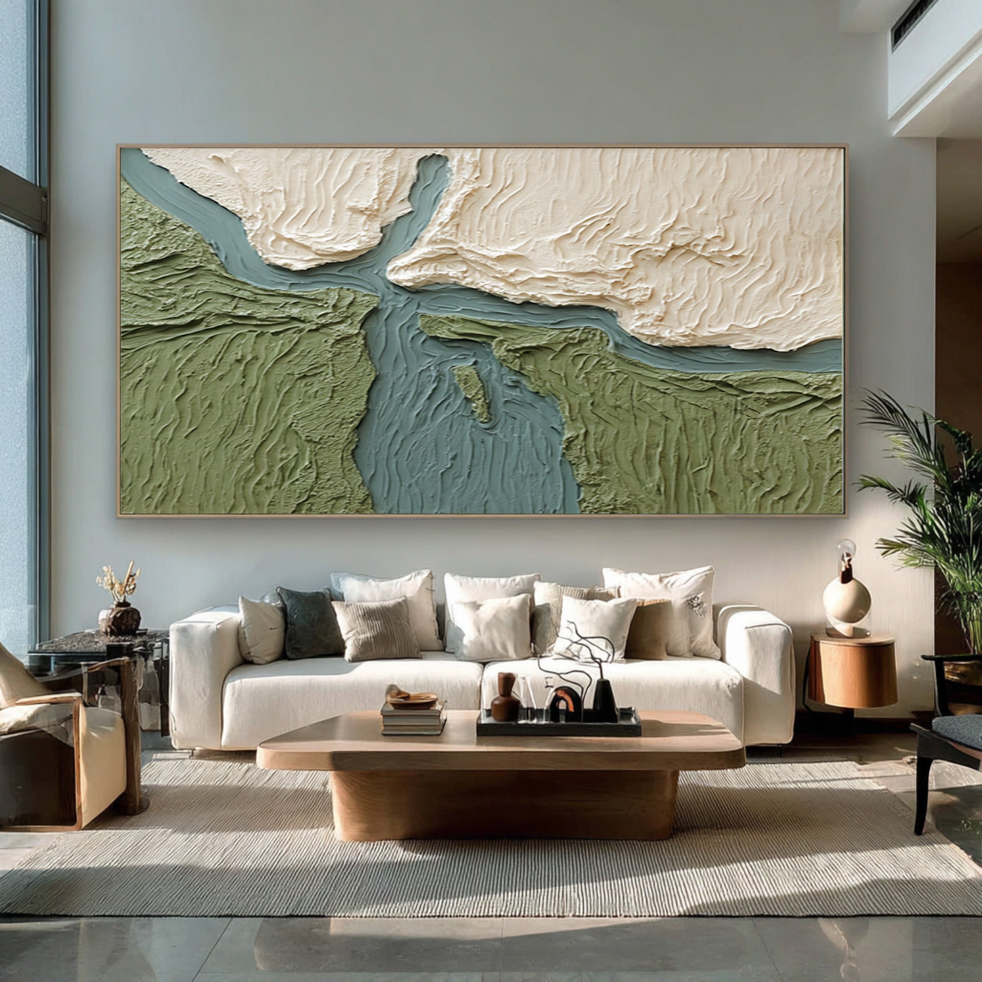 Large Contemporary Abstract Oil Painting, Green Textured Landscape Art for Interior | ArtvistaGallery #WAB 026