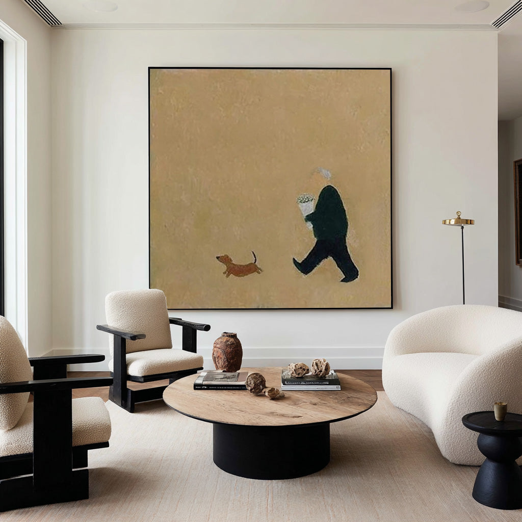Large Abstract Oil Painting Minimalist Figure Art, Warm Modern Wall Art for Living Room | ArtvistaGallery #WAB 014