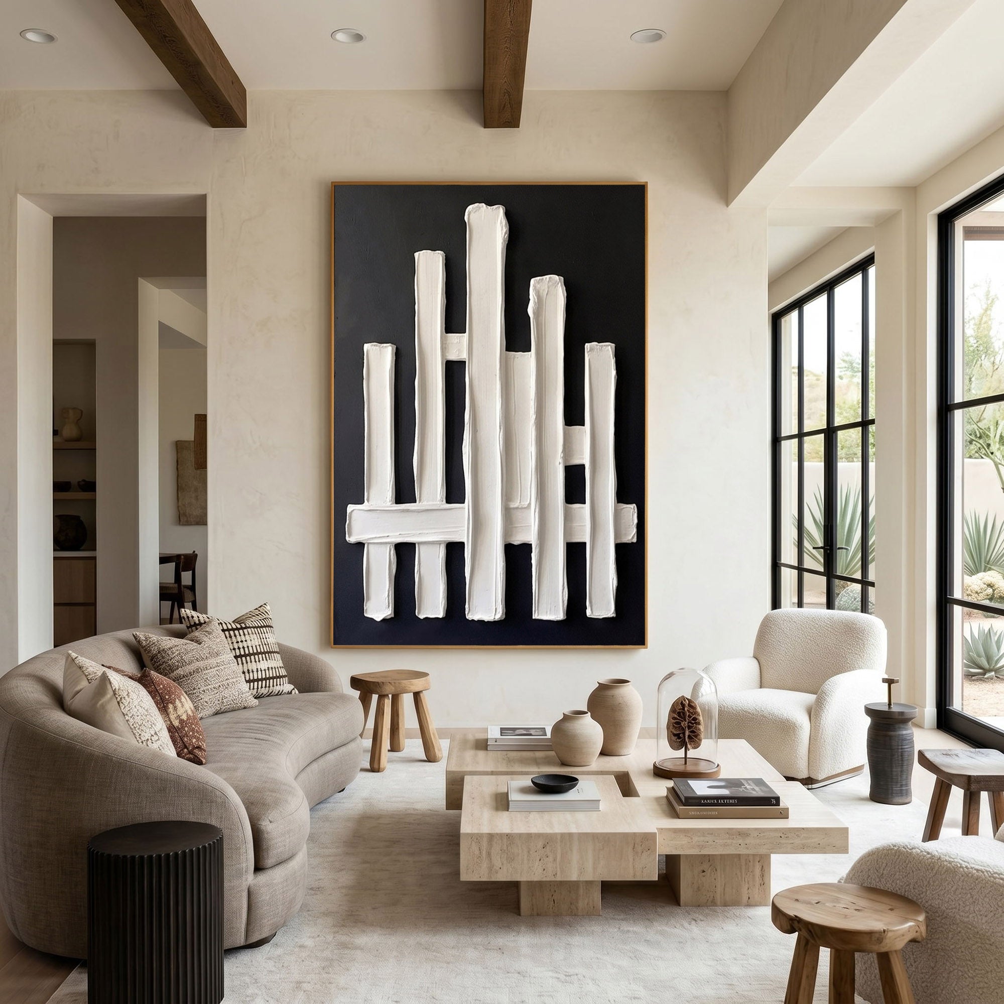 Large Textured Wall Art Abstract Plaster Painting Modern Architectural Minimalist Neutral Contemporary Decor