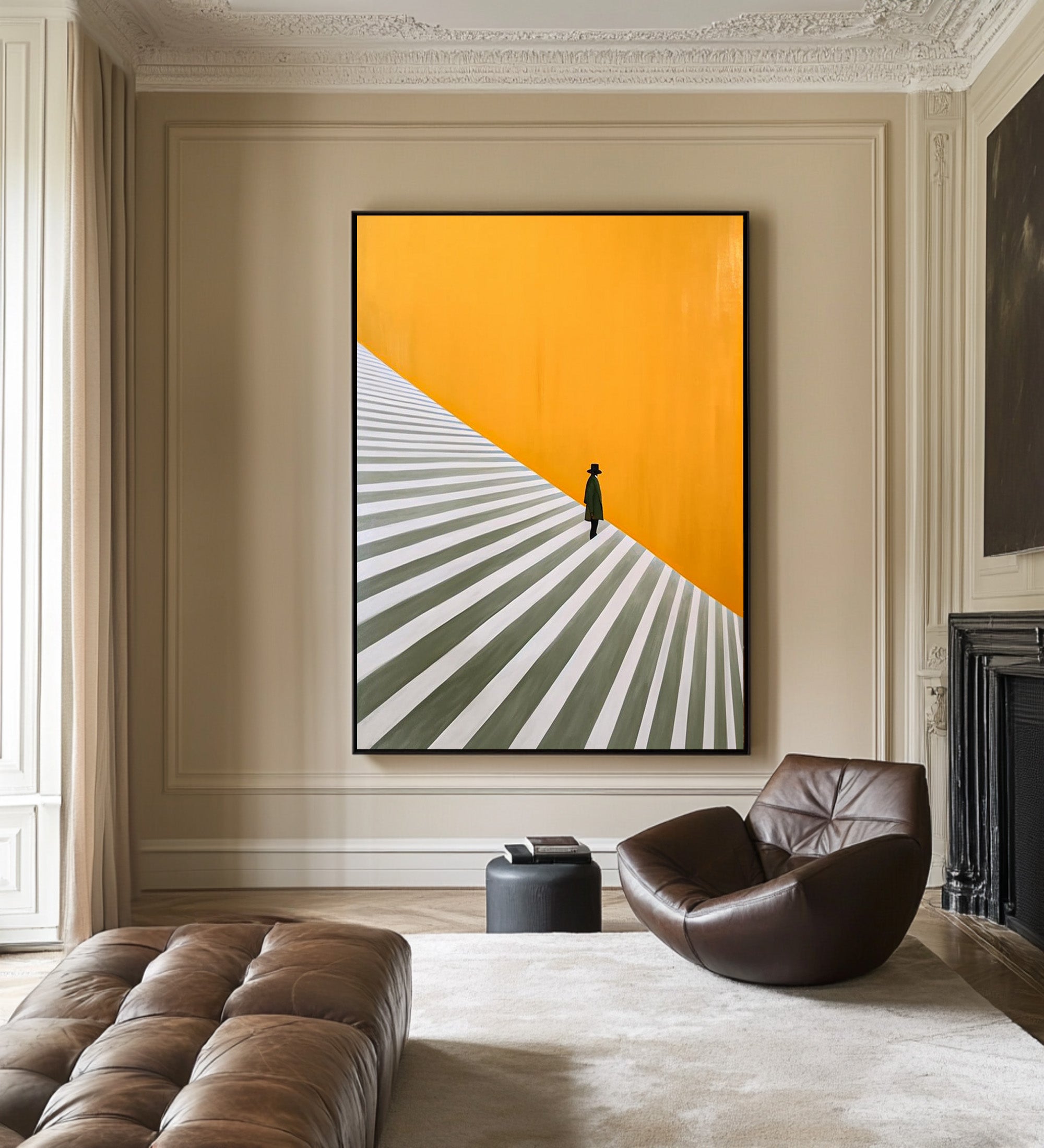Large Abstract Oil Painting Figure Staircase, Modern Minimal Wall Art for Hallway | ArtvistaGallery #WAB 013