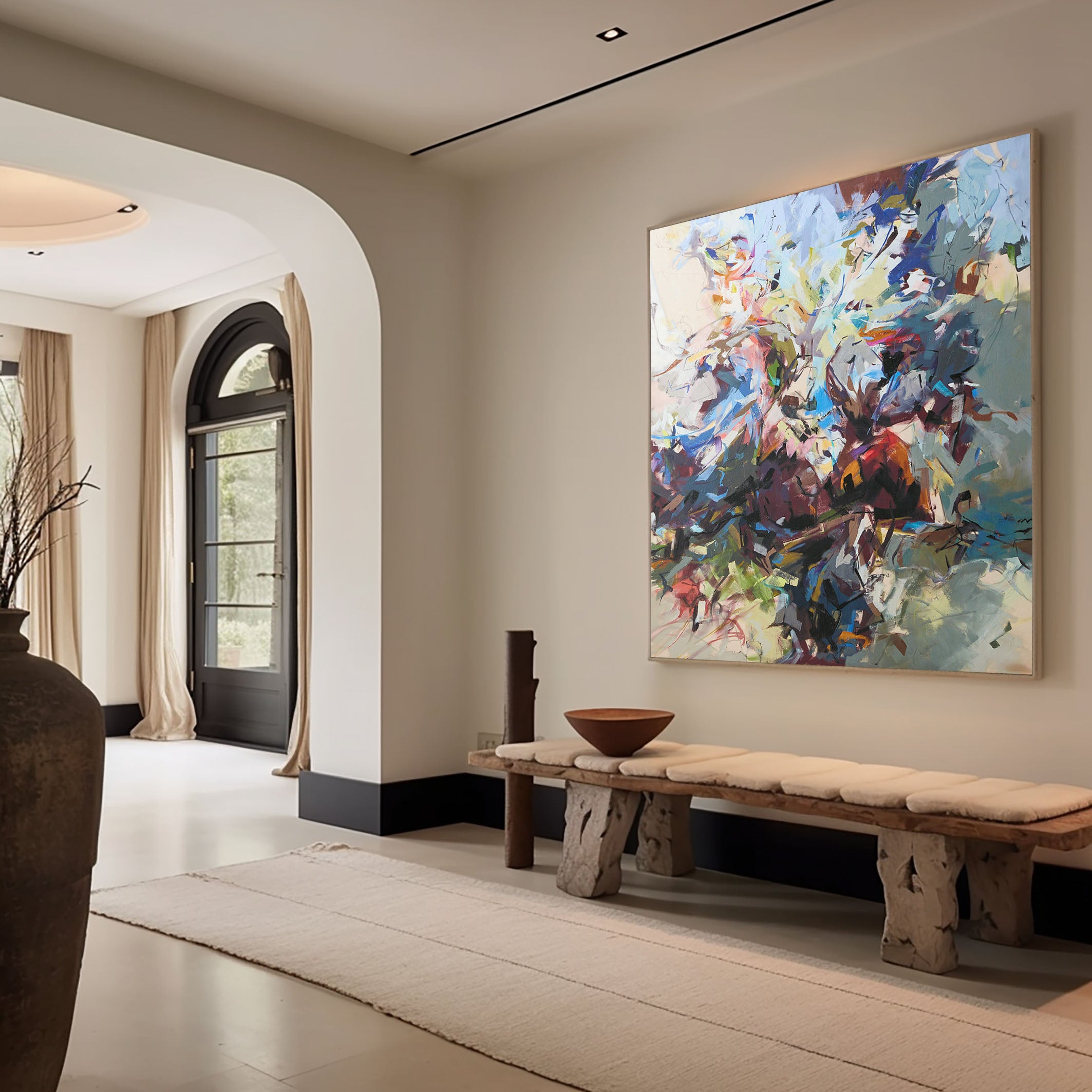 Colorful Abstract with Dynamic Brushwork, Minimalist Wall Art #BGA 072