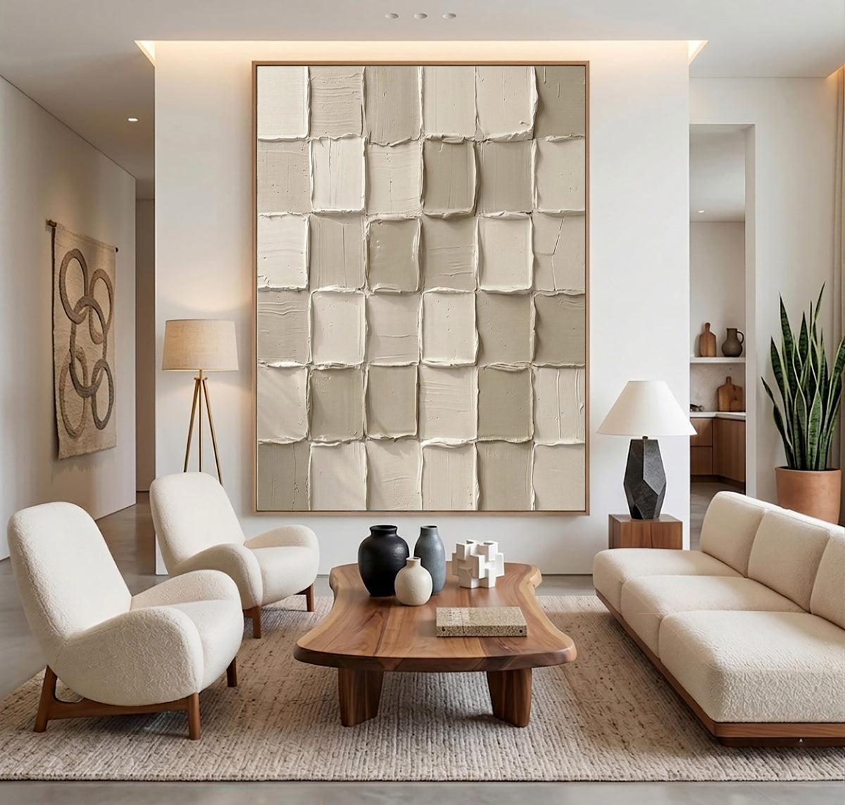 Fragments Finding Their Rhythm Large Textured Ivory Abstract Wall Art Modular Relief Artwork