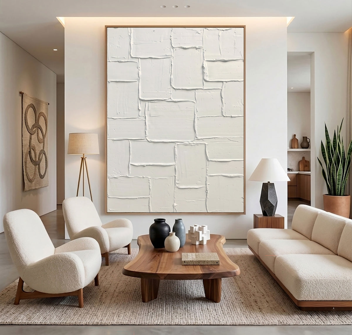 Wabi Sabi Ivory Blocks Handmade Artwork Neutral Textured Abstract Wall Art Modern Interior Decor