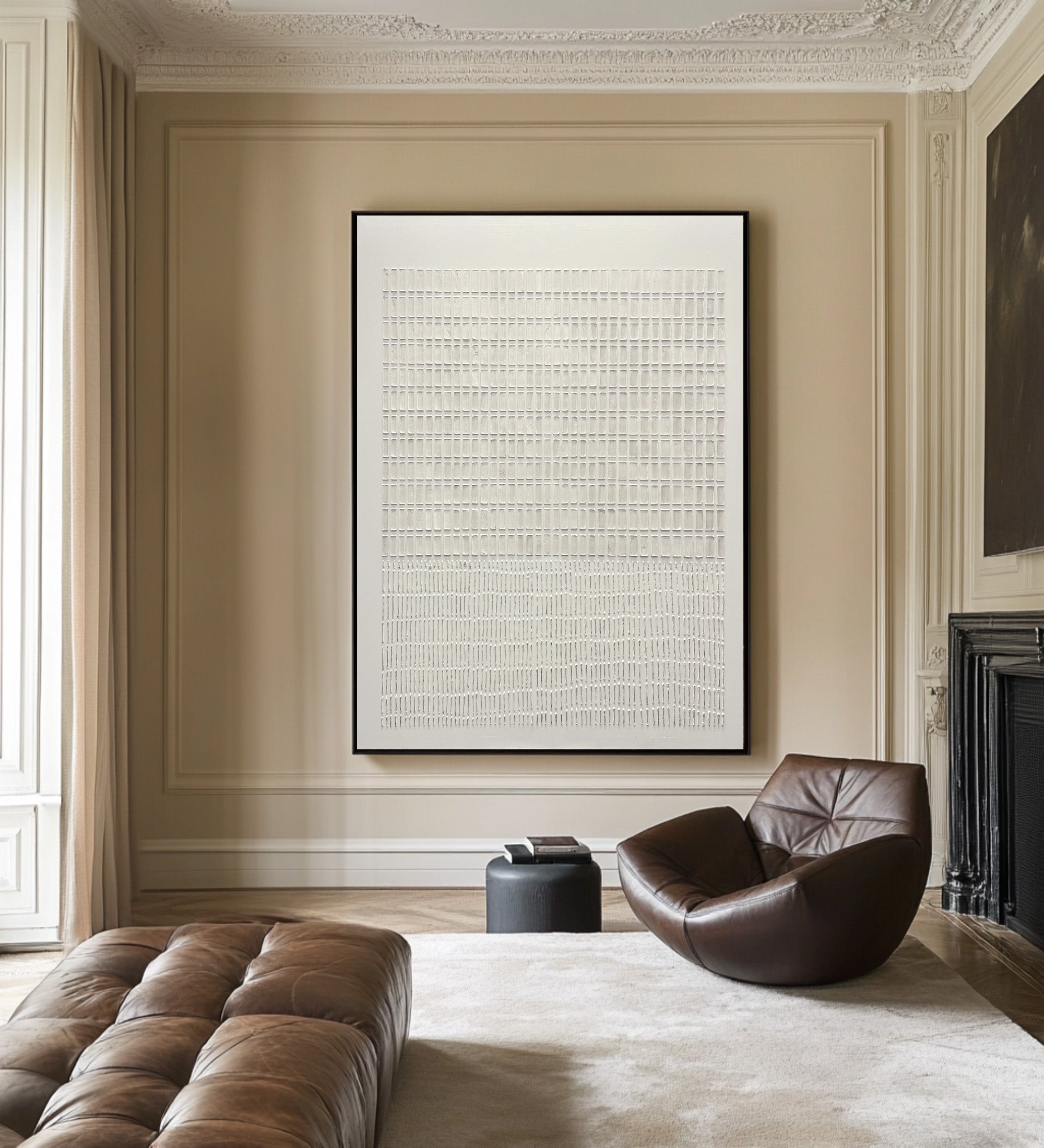 Large Abstract Oil Painting Beige Textured Grid Art, Modern Luxury Wall Art for Living Room | ArtvistaGallery #WAB 024