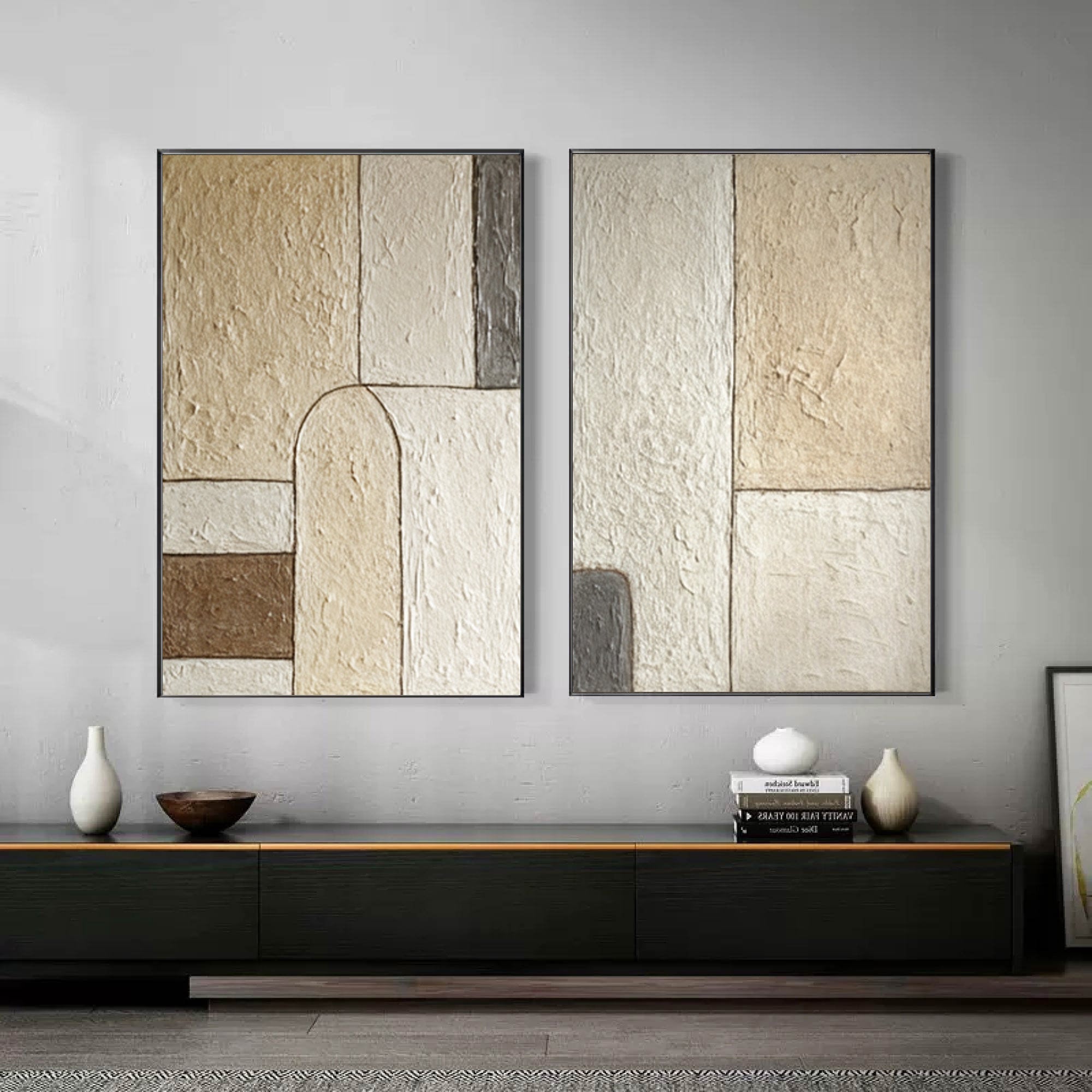 Neutral Abstract Art Set Modern Living Room Decor #WG 047