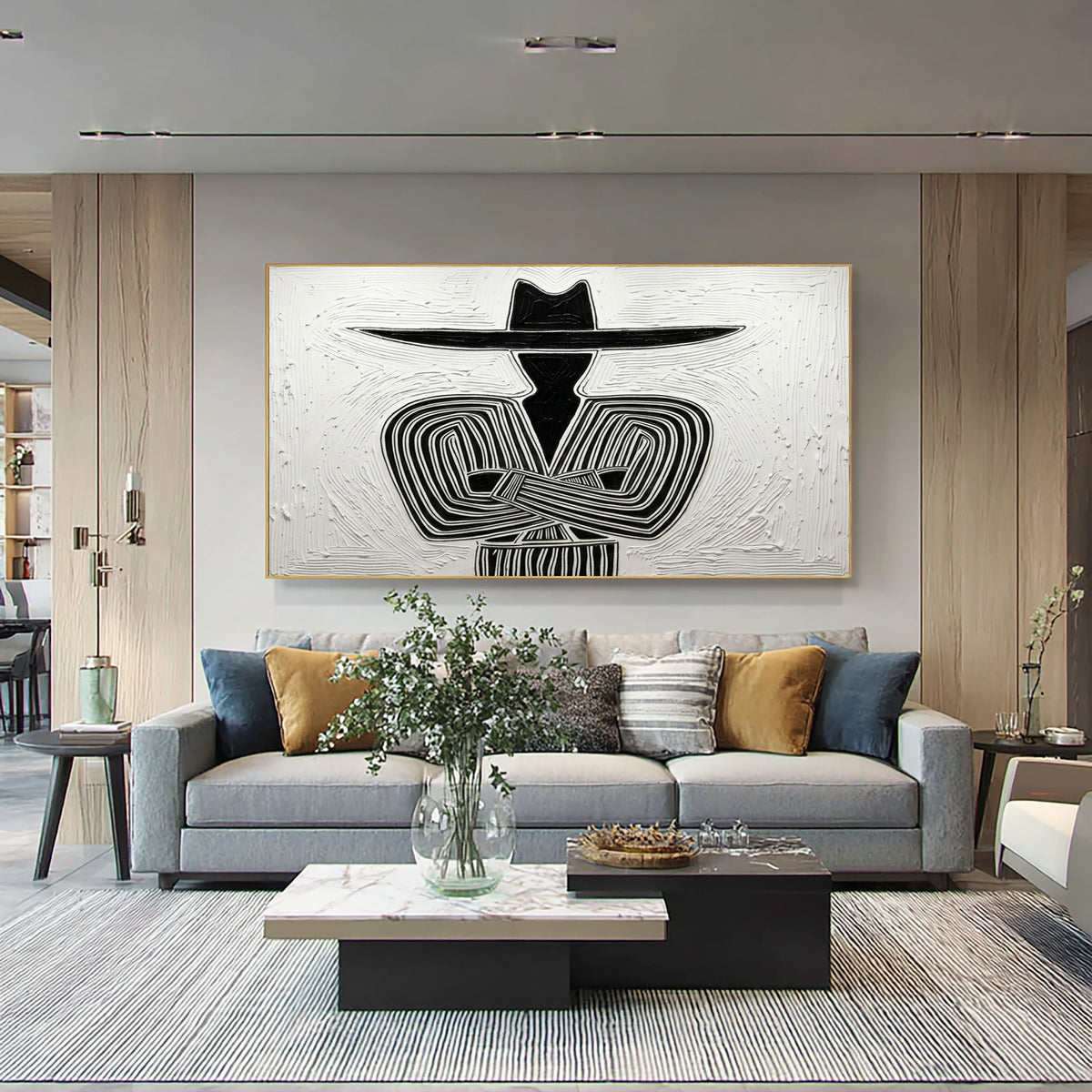 Large Oil Painting Textured Abstract Cowboy Minimalist Western Wall Art