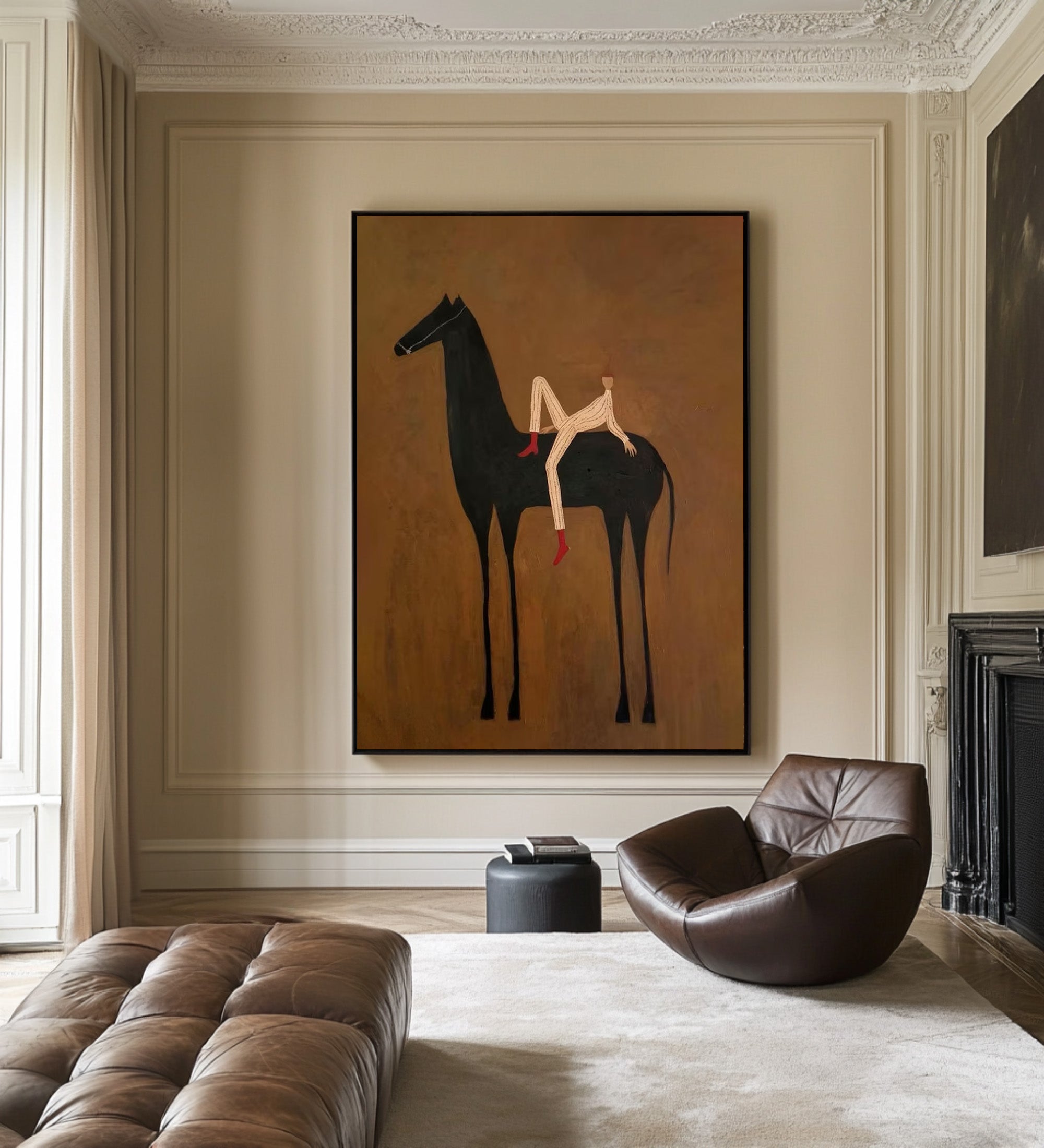 Large Abstract Horse Rider Wall Art Contemporary Equestrian Painting