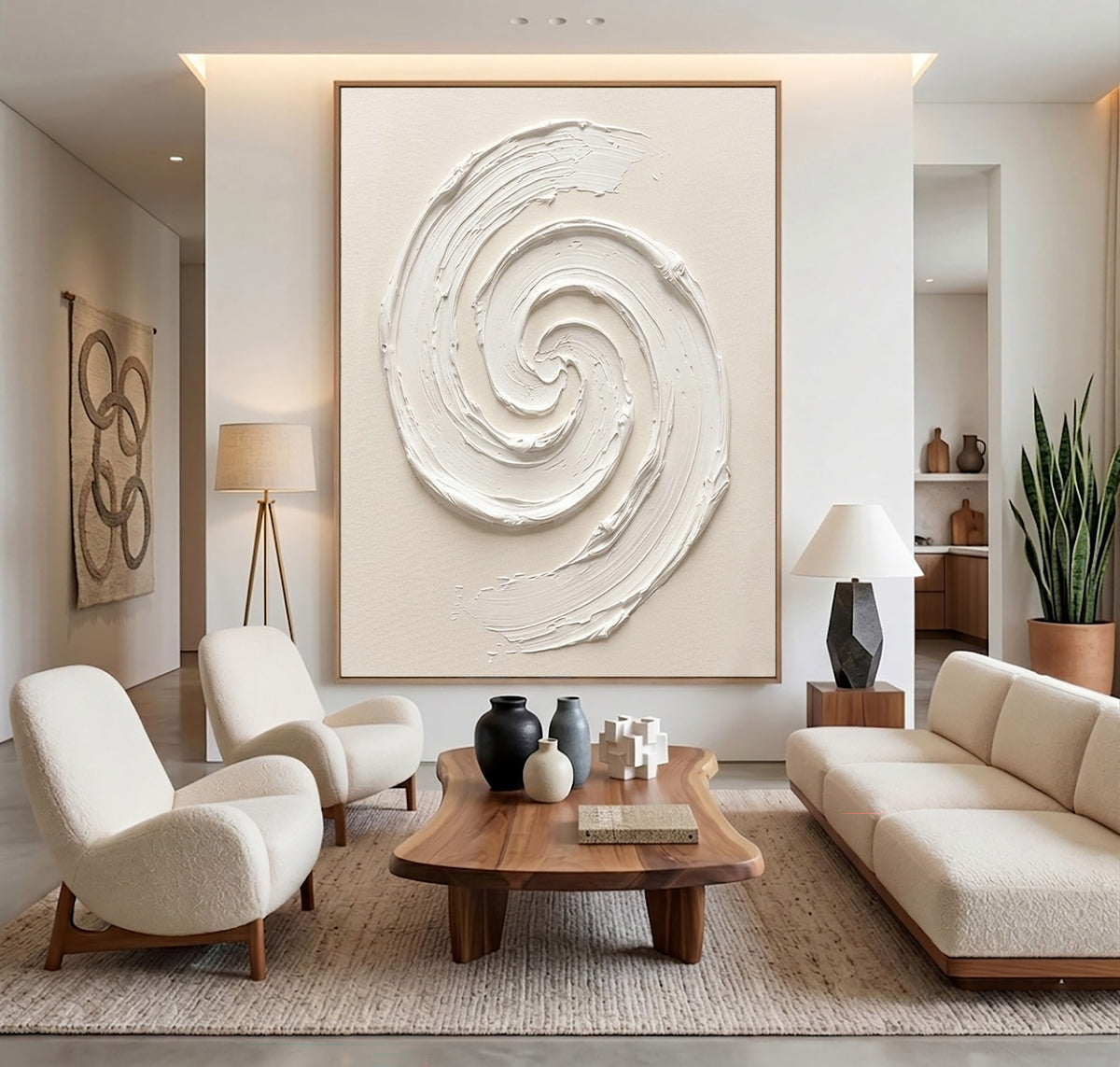 Whirlpool Inspired Minimalist Textured Wall Artwork Handmade White Sculptural Abstract Relief Painting