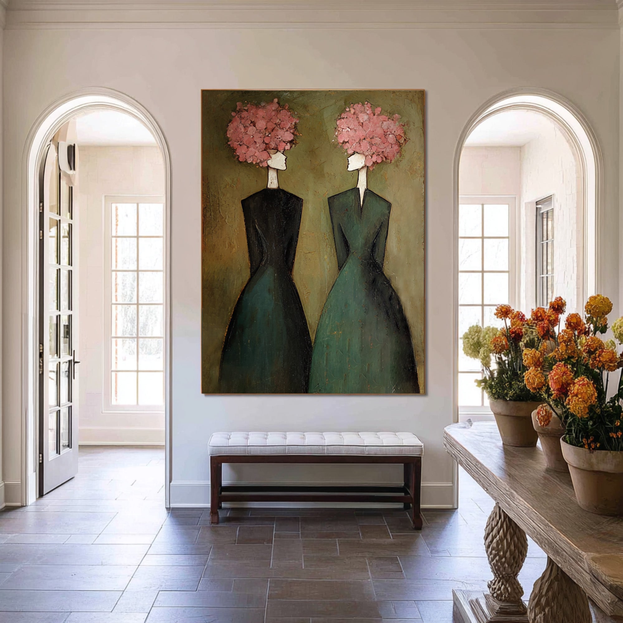 Large Elegant Figurative Oil Painting on Canvas – Modern Pink Portrait Wall Art #WAB 034