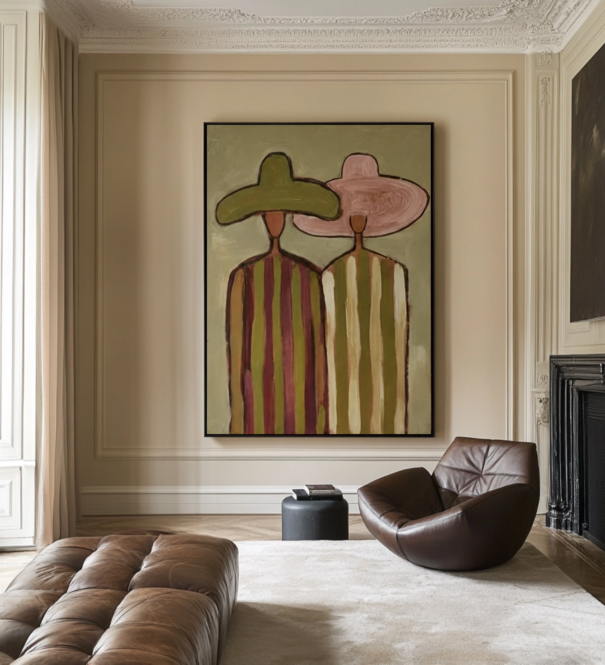 Contemporary Boho Couple Painting Elegant Abstract Figure Wall Decor