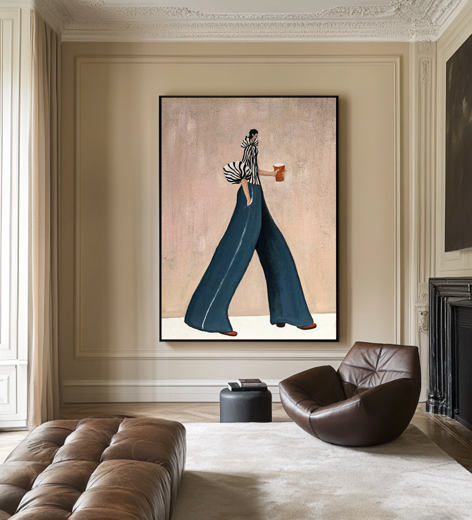 Large Fashion Woman Painting Modern Minimalist Figurative Wall Art