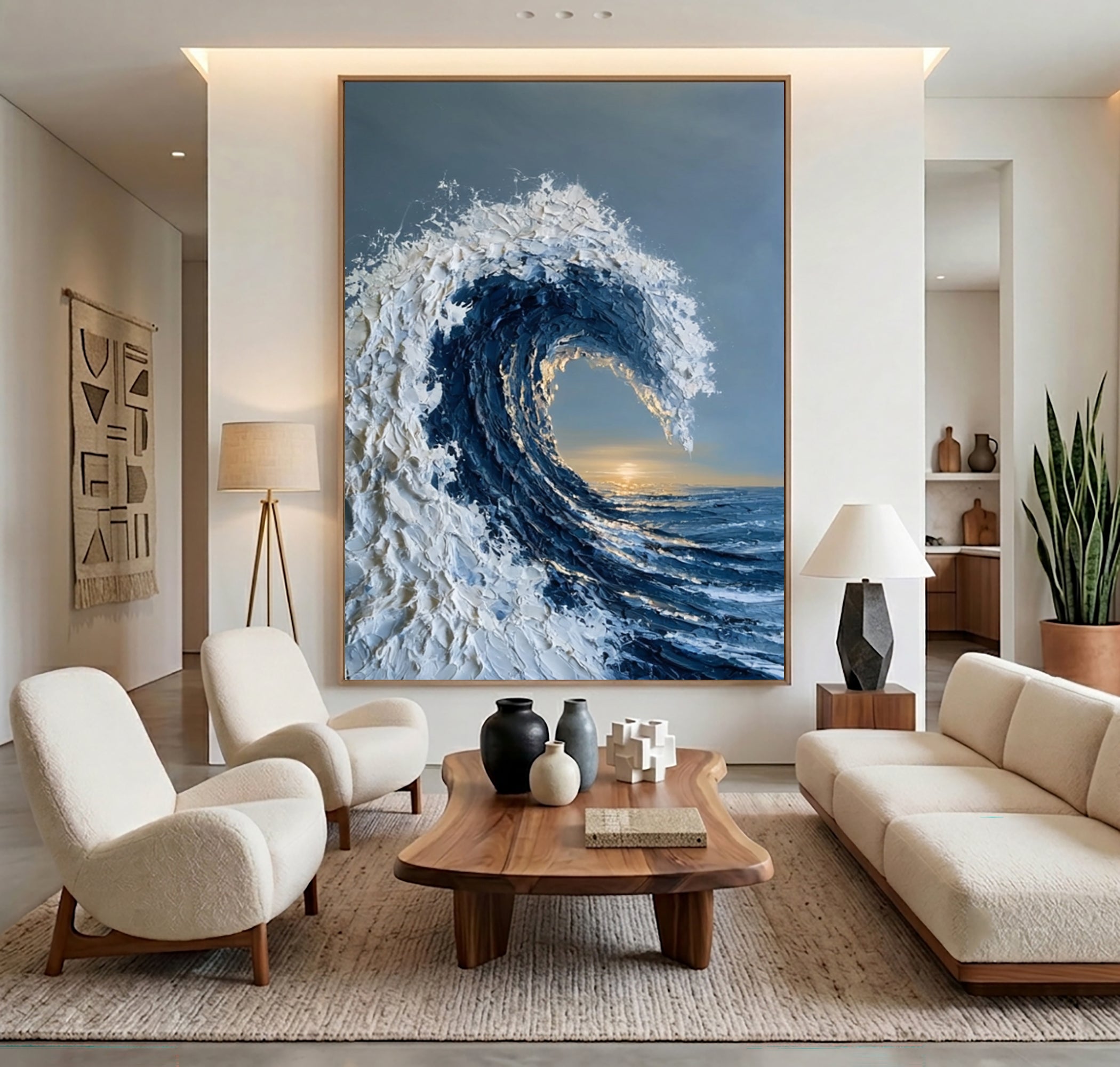Large Gallery Style Ocean Wave Wall Art Textured Oil Painting Coastal Seascape Cowboy Cowgirl Inspired Vintage Americana Artwork Luxury Decor