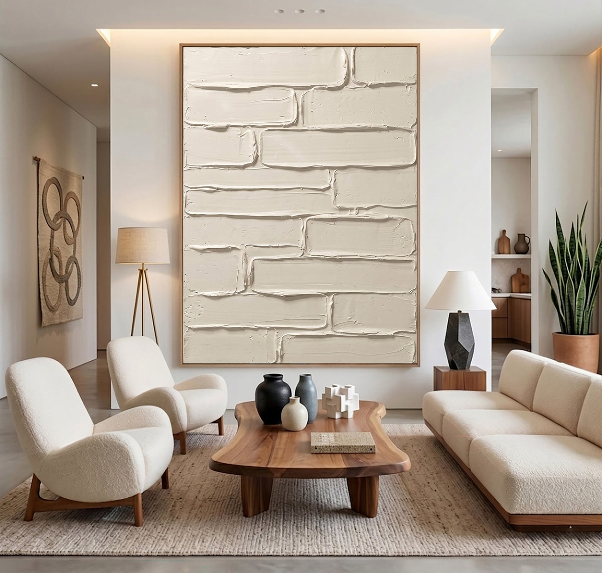 Weathered Lines Warm Neutral Handmade Artwork Textured Abstract Painting Cream White Contemporary Wall Decor