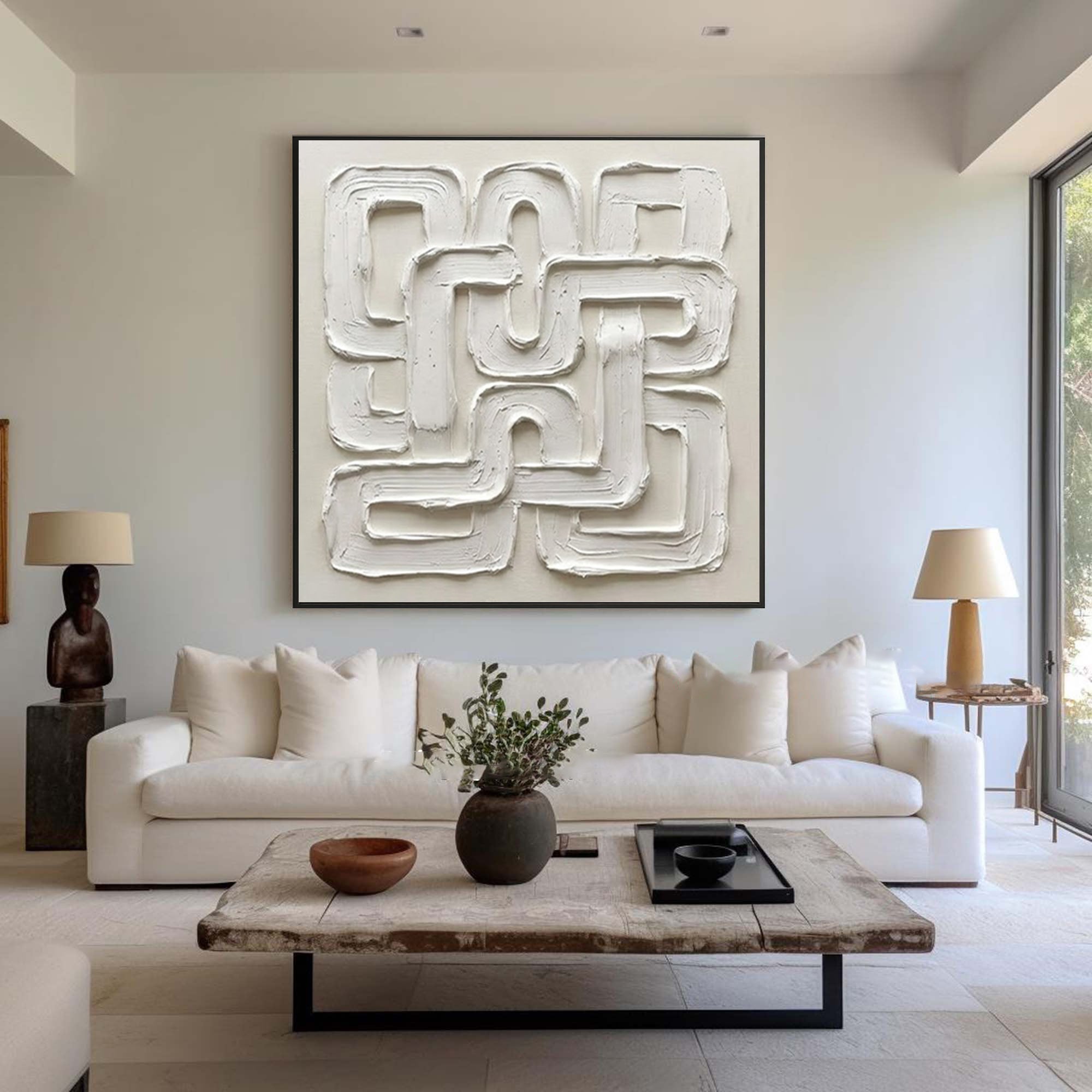 Large Continuous Loop Wall Art Neutral Textured Relief Painting
