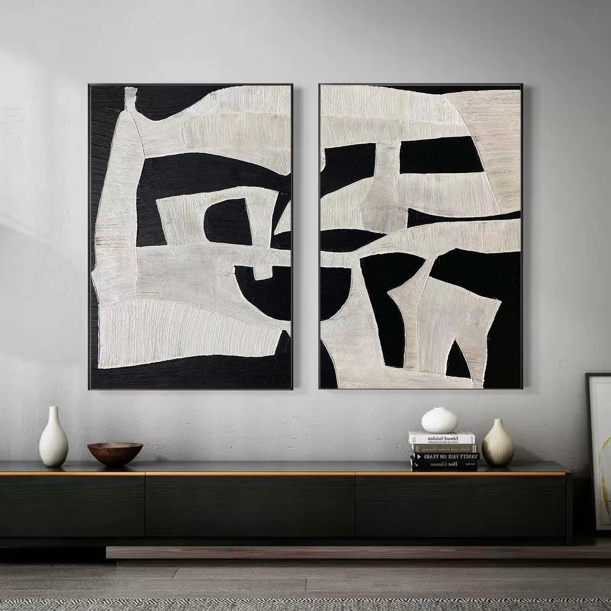 Black & White Abstract Painting SET OF 2 #AVG 012