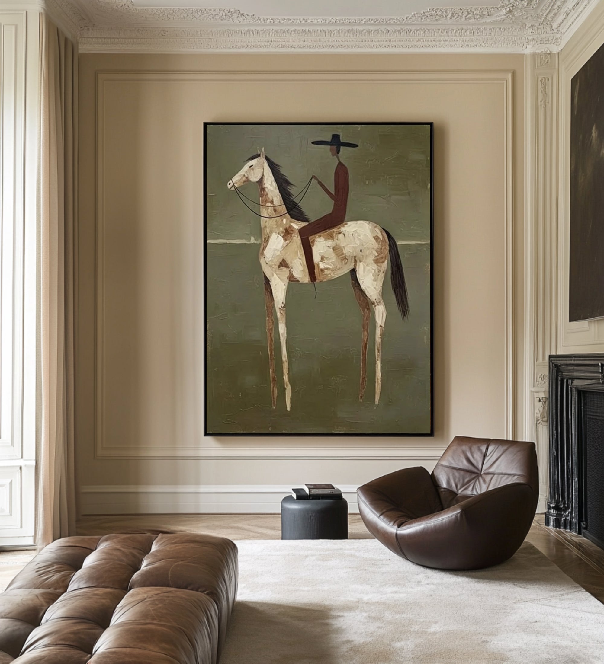 Large Abstract Horse Rider Painting Contemporary Figurative Wall Art 