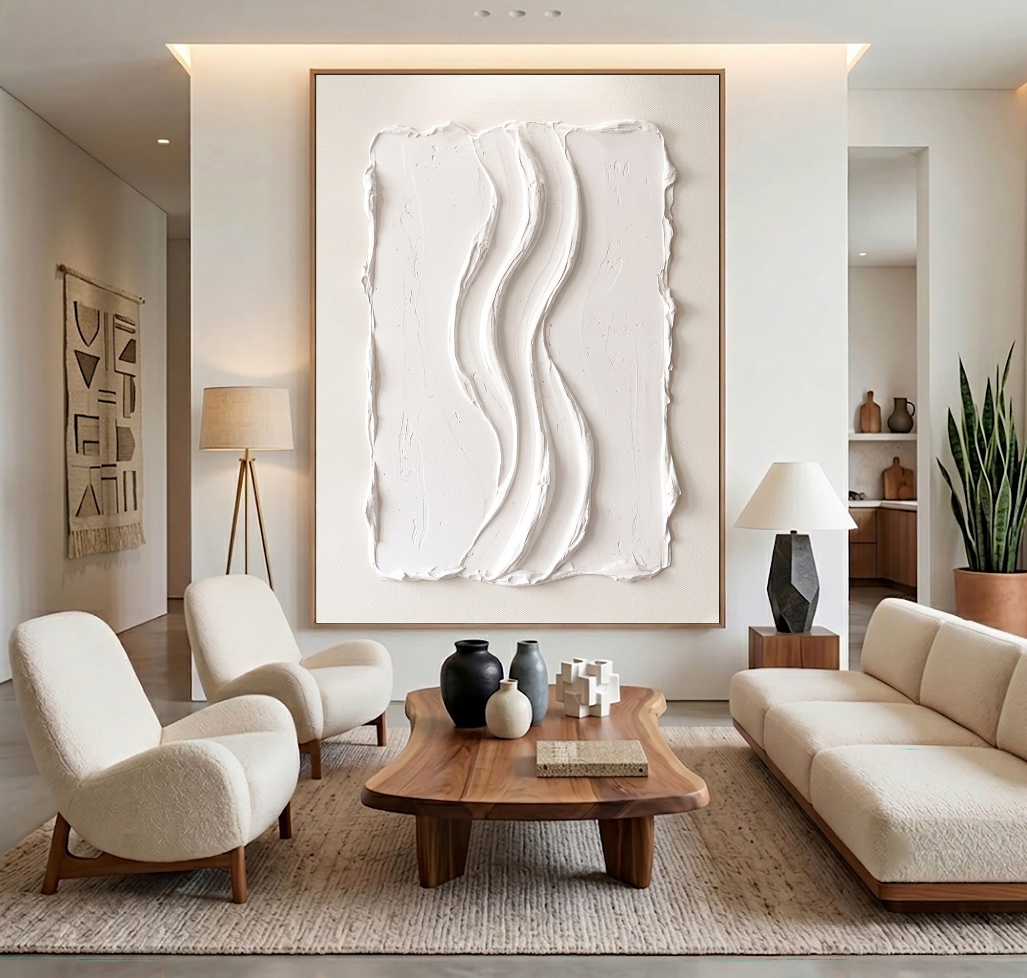 Large Architectural White Textured Wall Art Abstract Oil Painting Modern Minimalist Luxury Interior Artwork