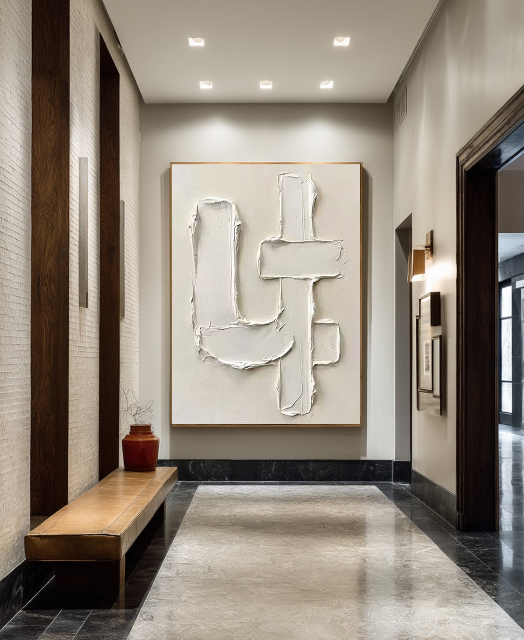 Large Neutral Relief Canvas Art with Modern Geometric Texture Design