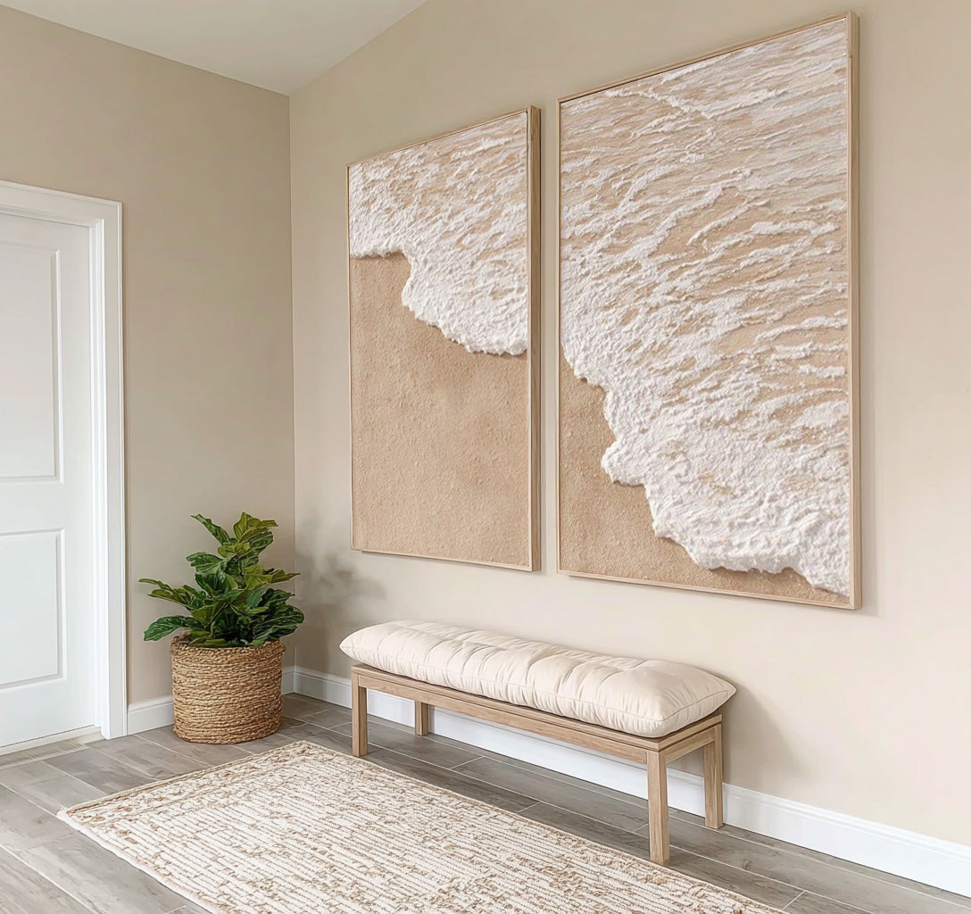 Where The Tide Meets The Shore Diptych Coastal Wall Art Textured Ocean Wave Painting Beach House Decor