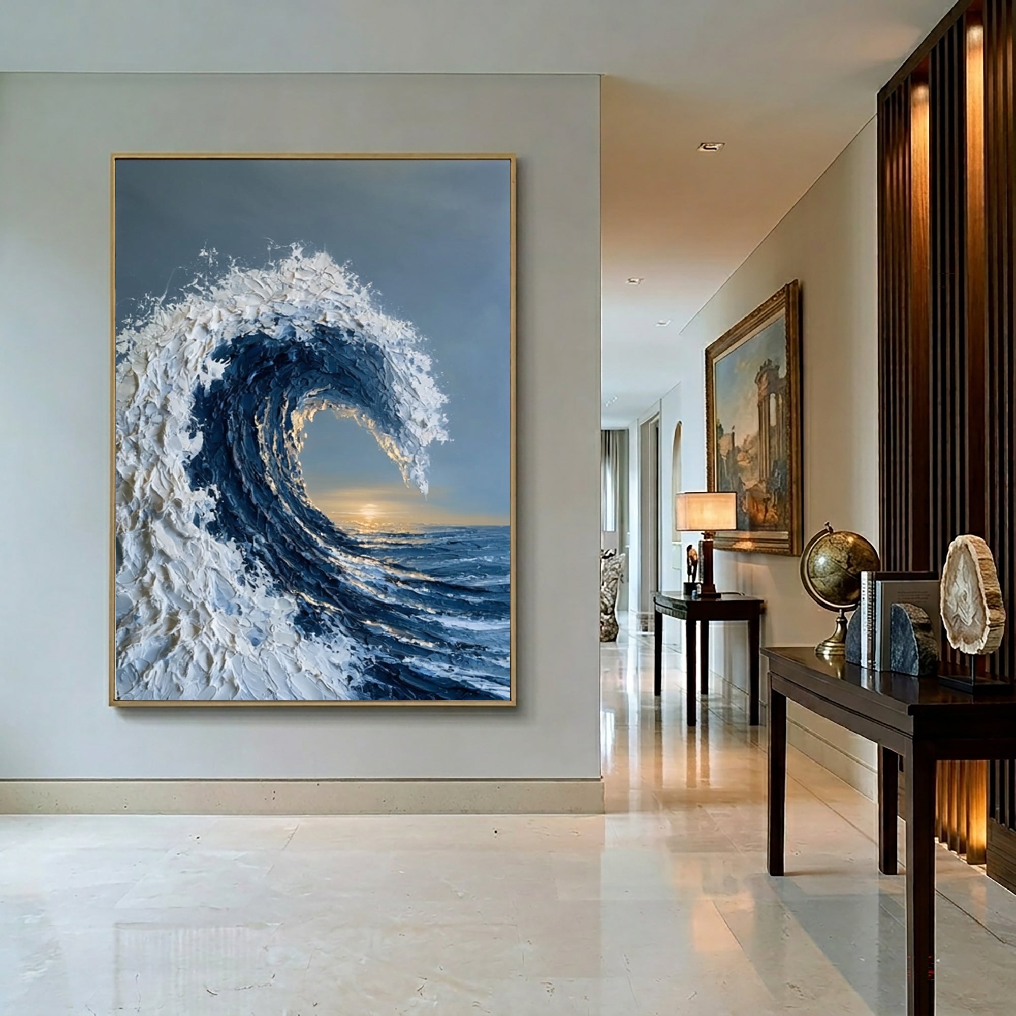 Large Gallery Style Ocean Wave Wall Art Textured Oil Painting Coastal Seascape Cowboy Cowgirl Inspired Vintage Americana Artwork Luxury Decor