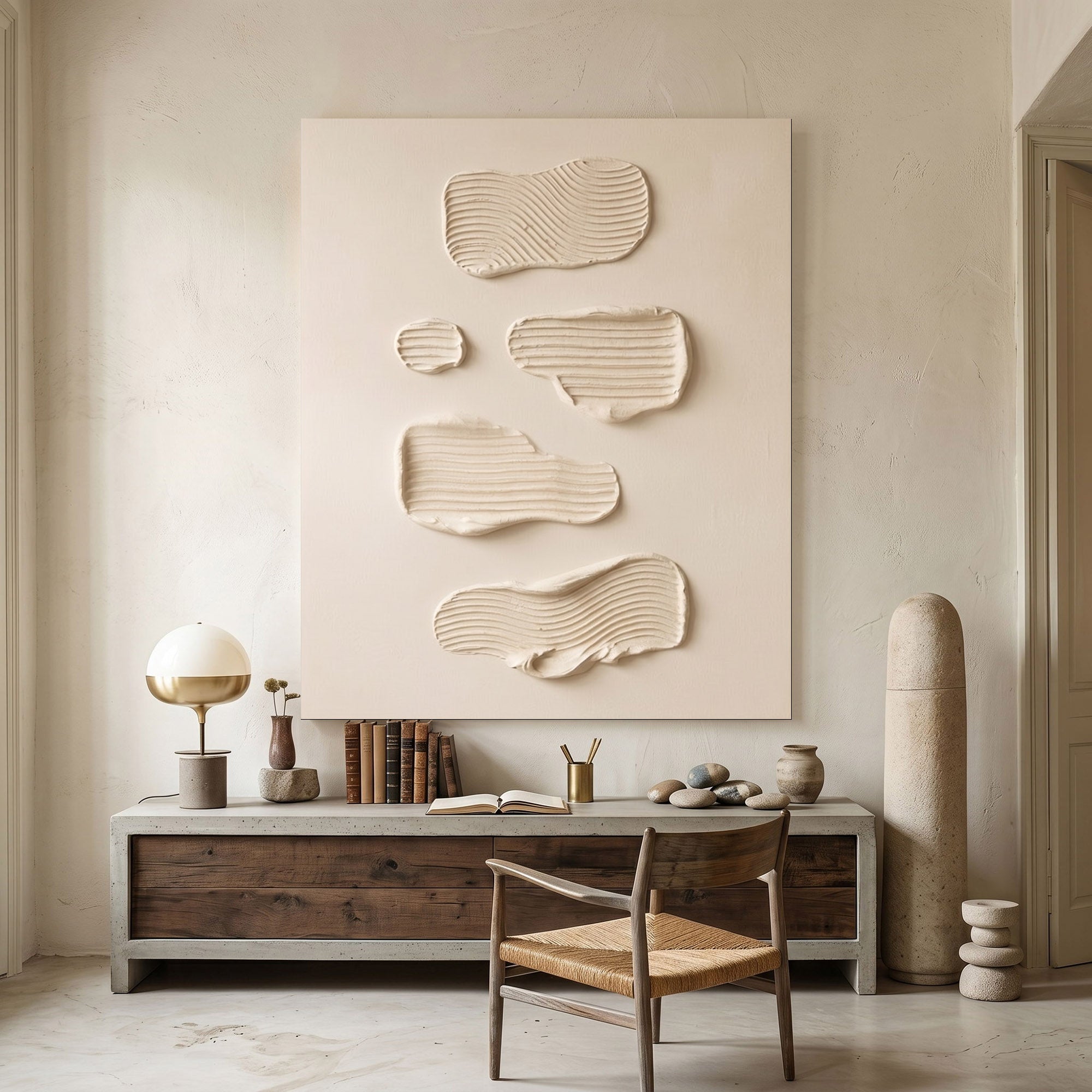 Large Textured Wall Art Minimalist Abstract Plaster Painting Neutral Modern Contemporary Home Decor