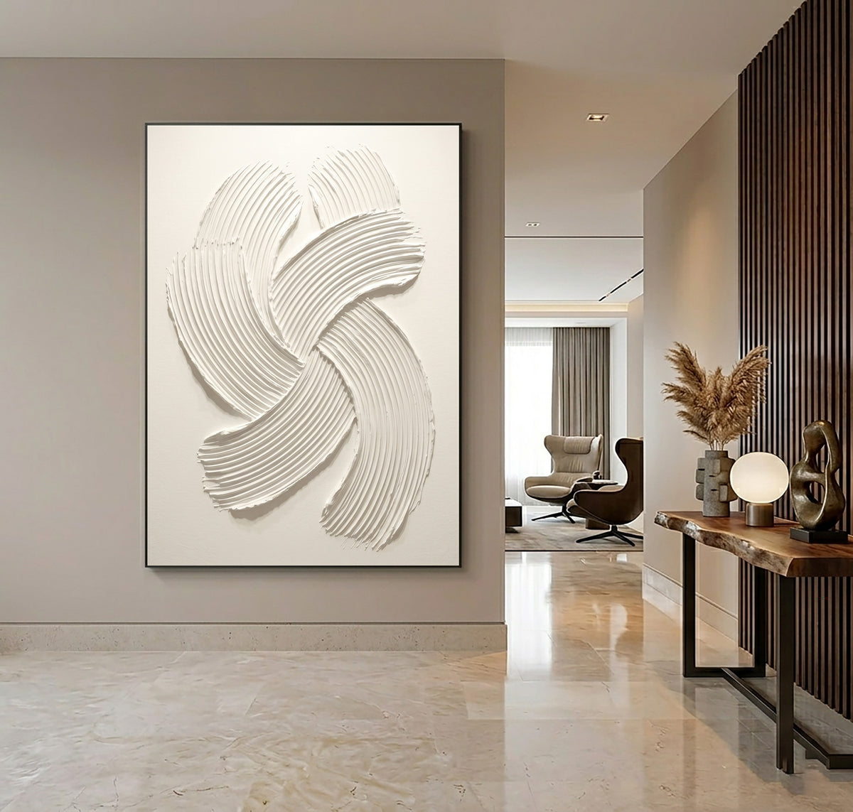 Soft Spiral Sculptural White Abstract Painting Handmade Textured Relief Minimalist Contemporary Wall Art