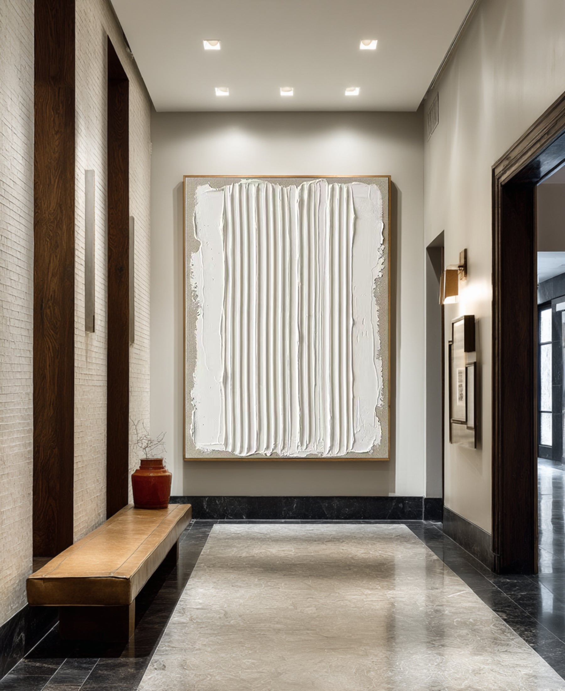 Large Vertical Textured Oil Painting for Minimalist Neutral Wall Decor
