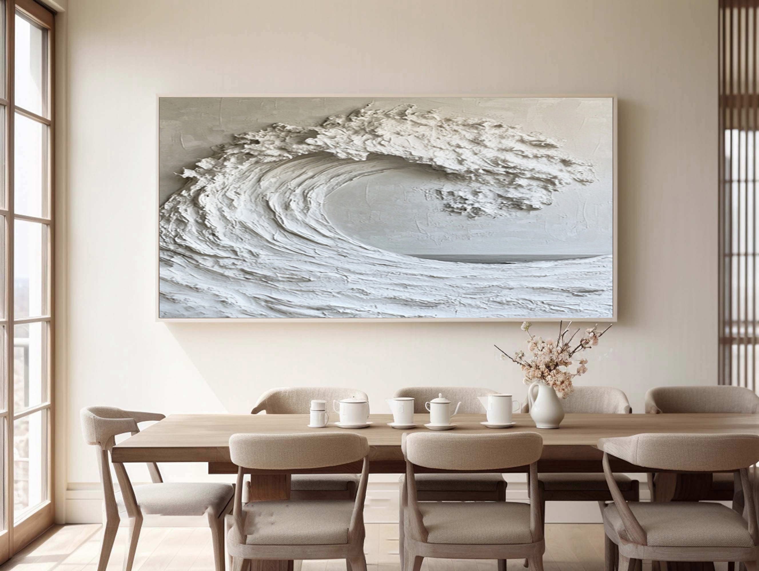 Large White Wave Abstract Art Textured Coastal Decor #WG 048
