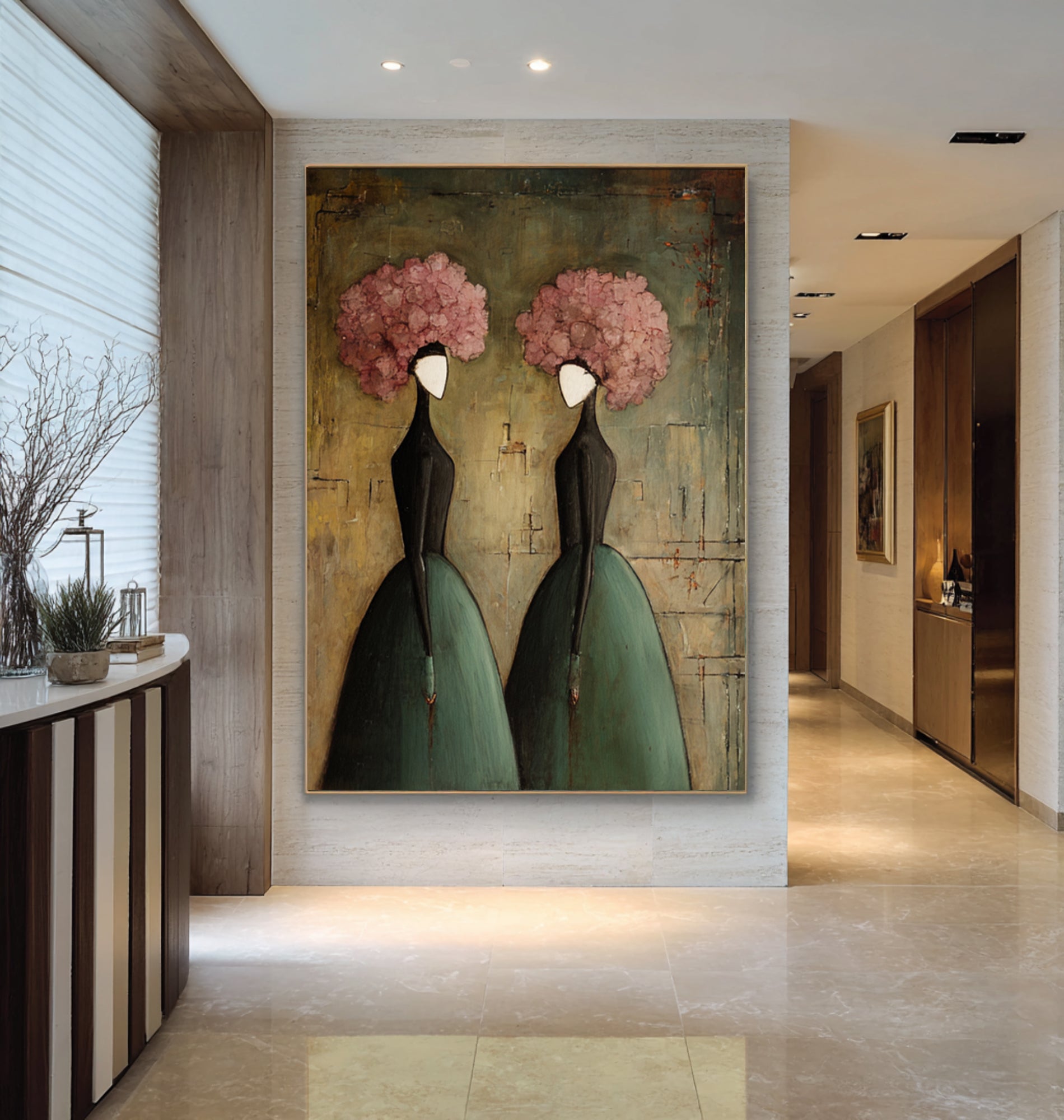 Large Floral Figurative Wall Art Elegant Women Canvas Painting