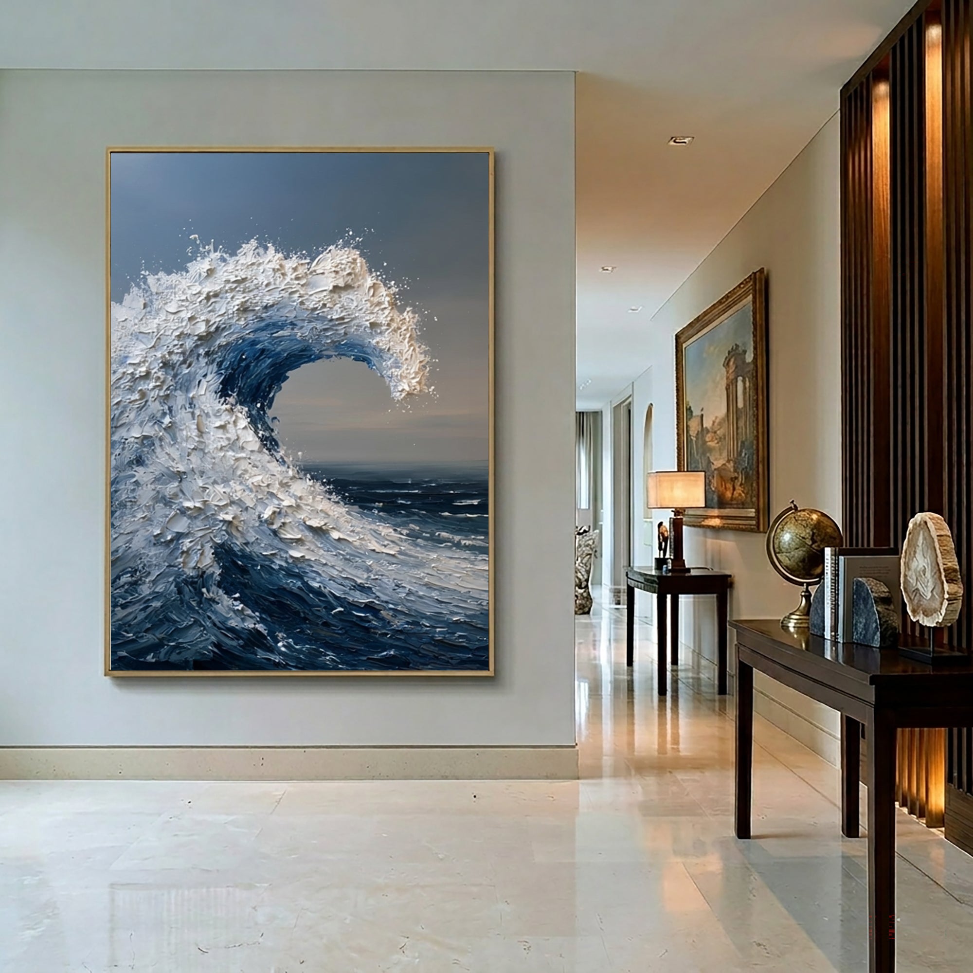 Large Ocean Wave Wall Art Textured Oil Painting Coastal Seascape Modern Abstract Sea Wave Artwork Contemporary Luxury Home Decor