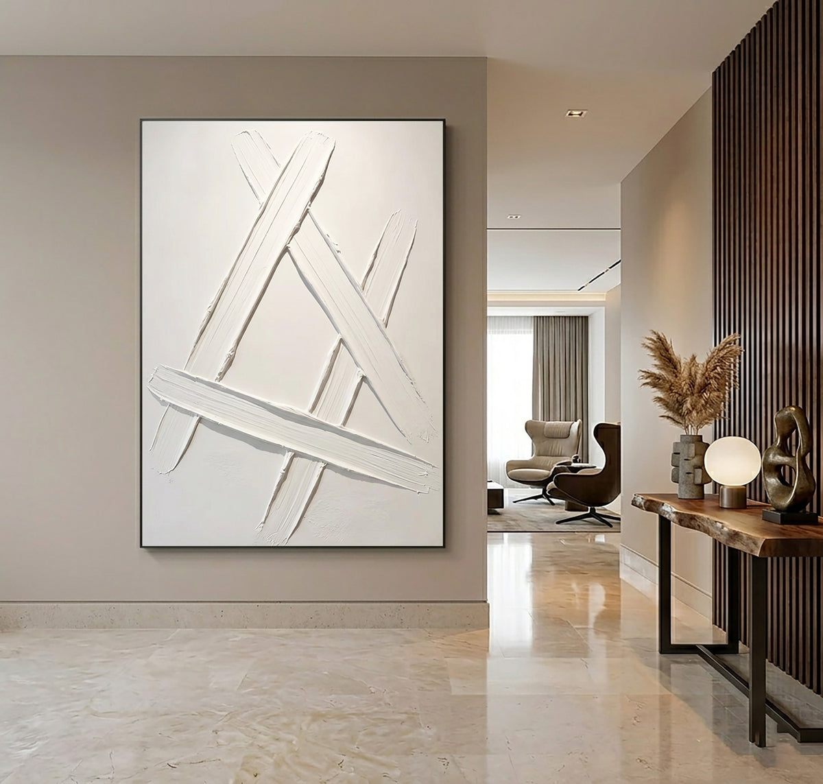 Quiet Crossing Contemporary Wall Painting Hand Painted Neutral Geometric Artwork Modern Interior Decor