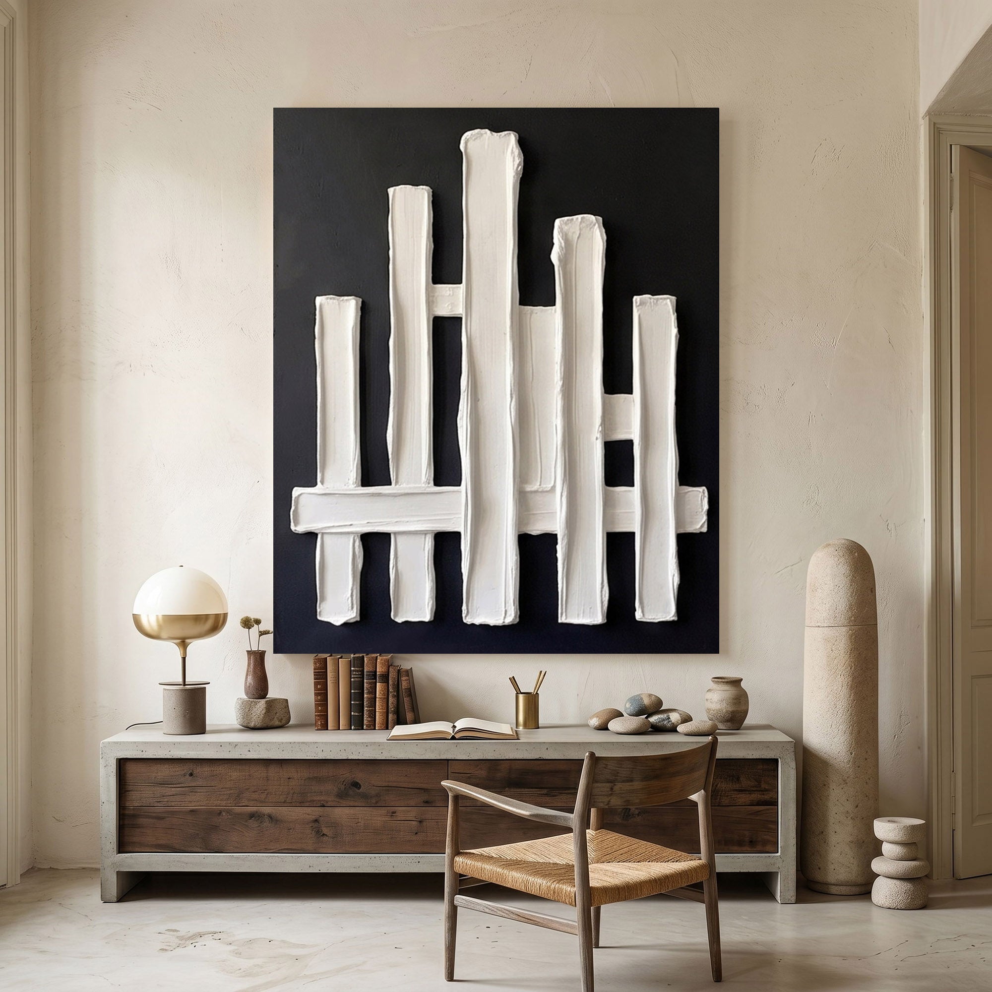 Large Textured Wall Art Abstract Plaster Painting Modern Architectural Minimalist Neutral Contemporary Decor