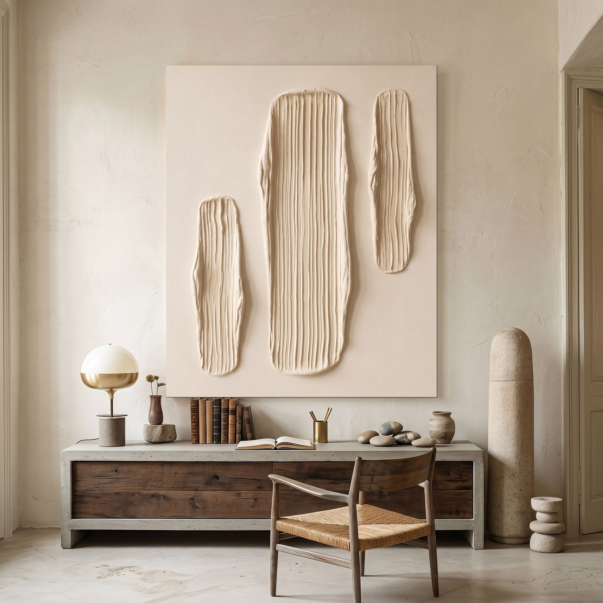 Large Textured Wall Art Abstract Plaster Painting Minimalist Neutral Modern Contemporary Interior Decor