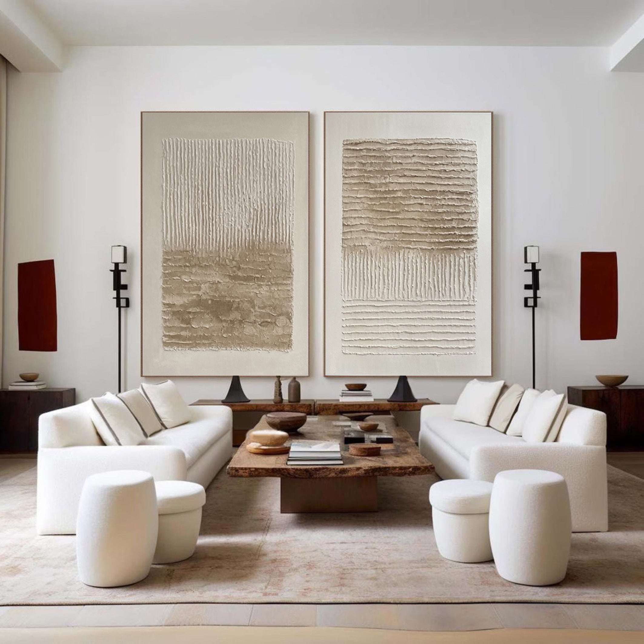 Modern Minimalist Set of Two with Sculpted Neutral Striations #BGA 194