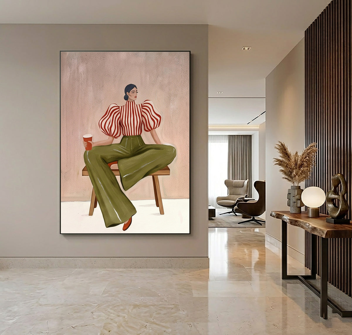 A Seat of Her Own Contemporary Fashion Figurative Painting Hand Painted Wall Art