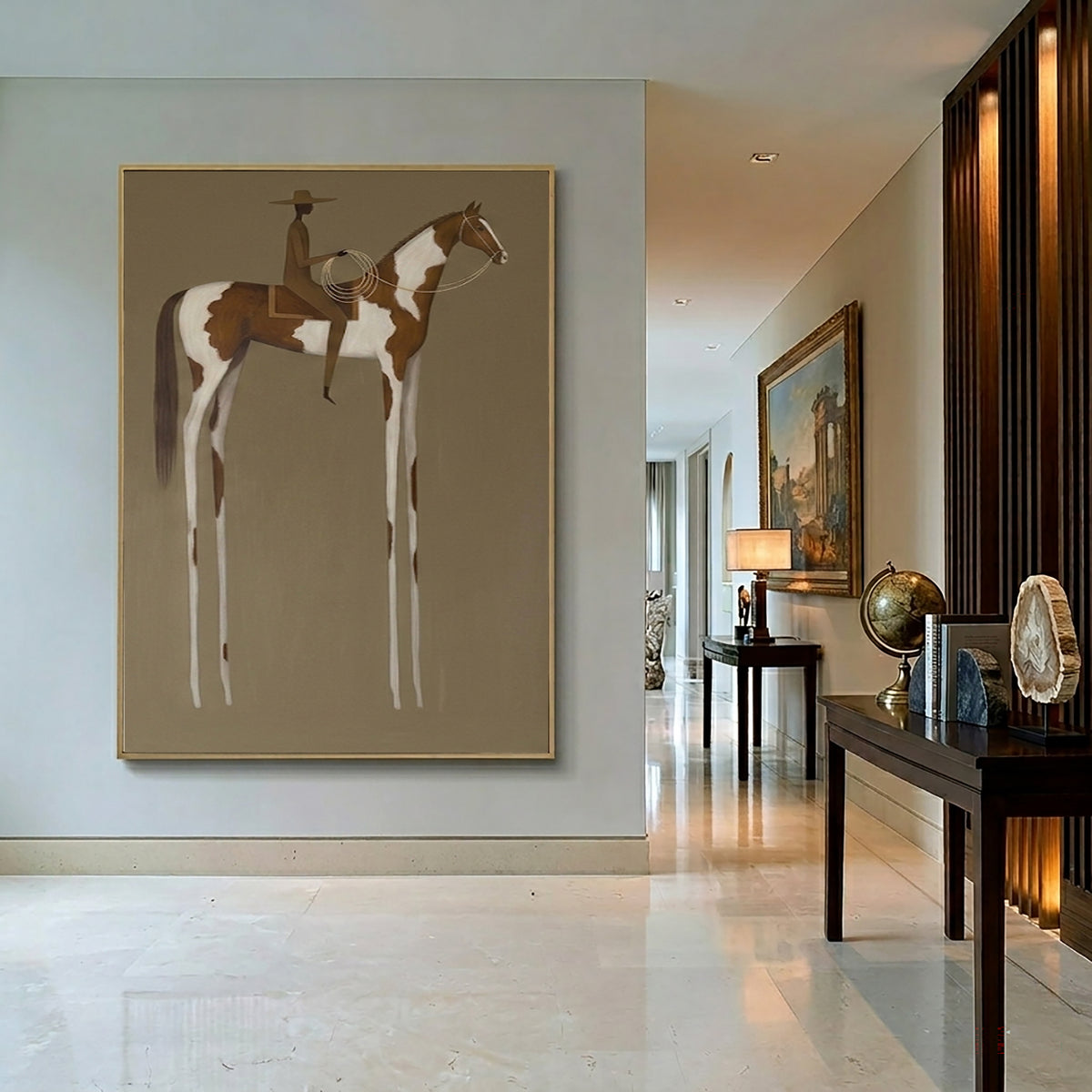 Large Timeless Equestrian Wall Art Horse Rider Oil Painting Cowboy Cowgirl Inspired Vintage Americana Western Artwork Modern Home Decor
