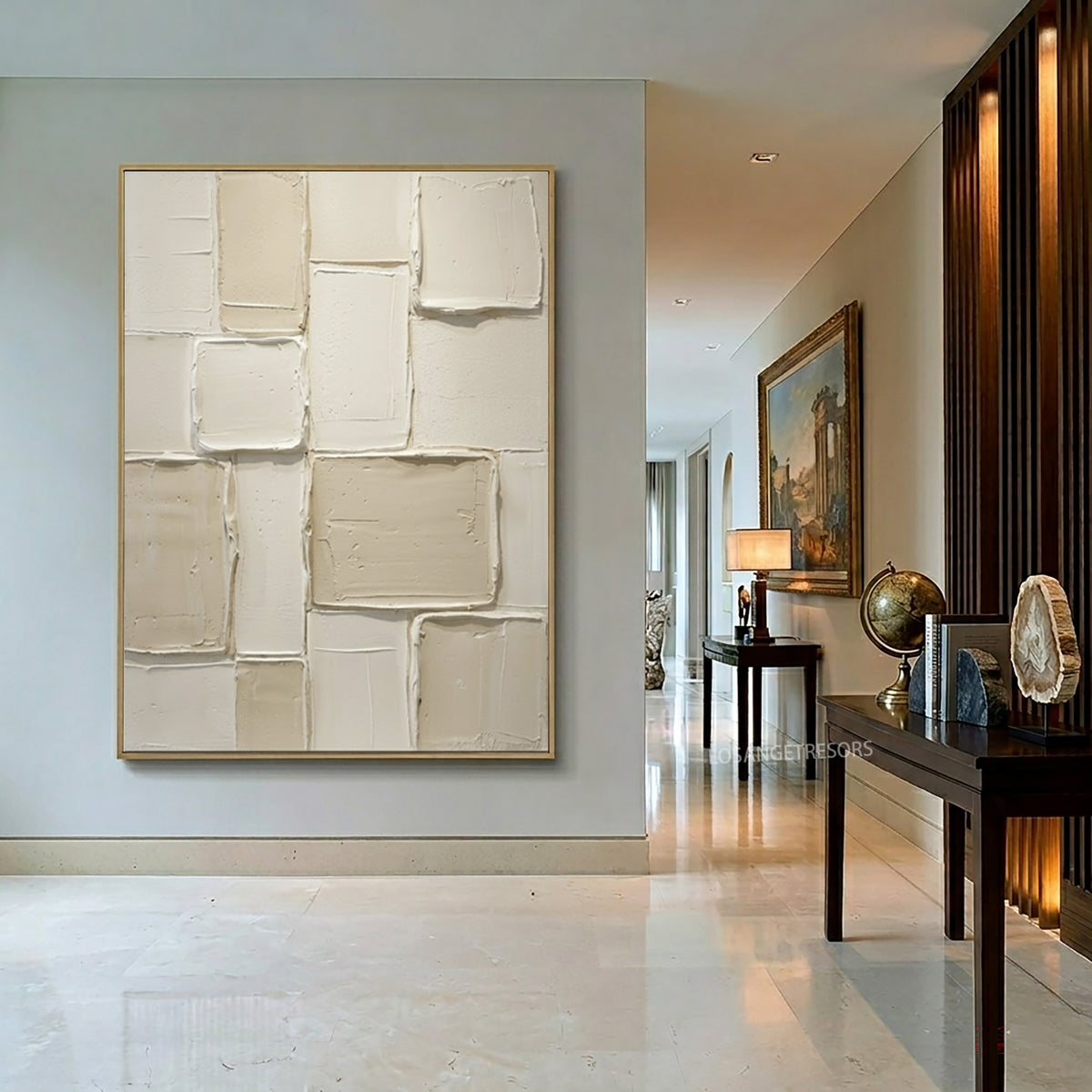 Large Architectural Minimalist Relief Wall Art Ivory Geometric Textured Abstract Painting Luxury Interior Artwork
