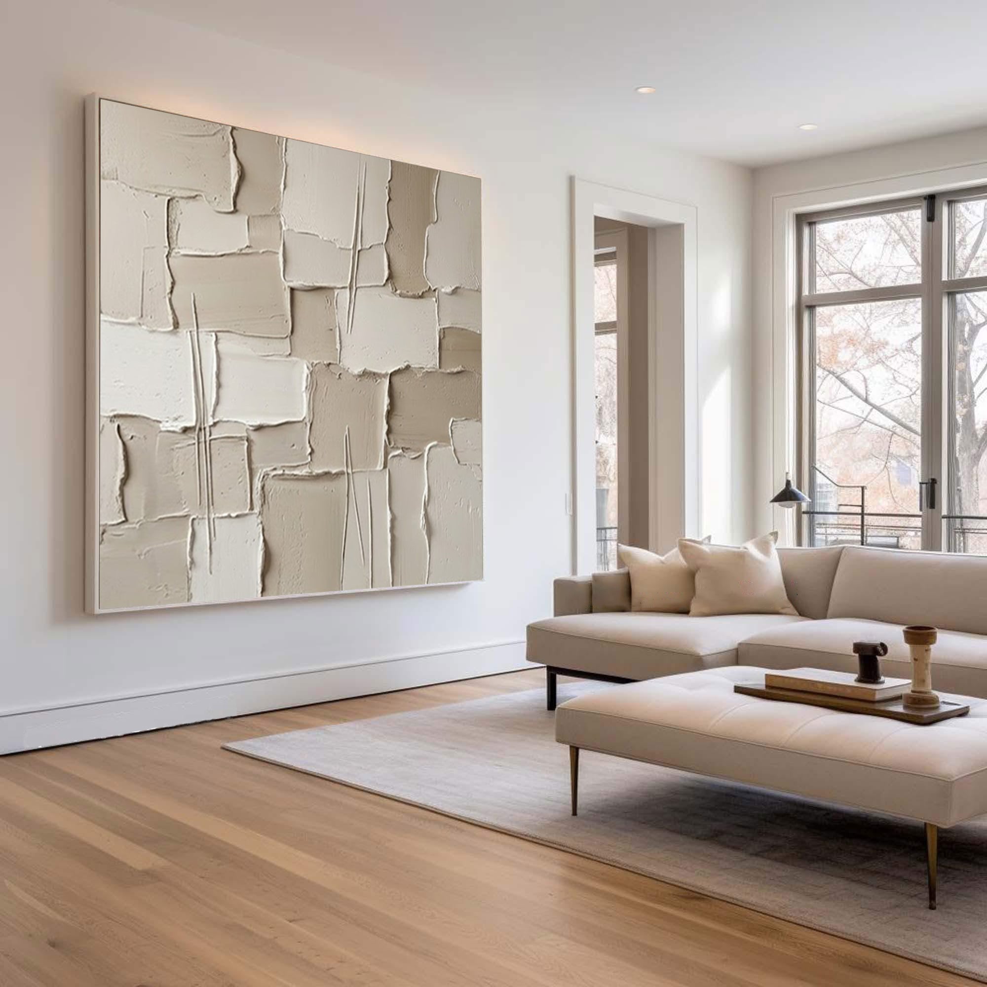 Large Architectural Collage Wall Art Neutral Textured Relief Painting