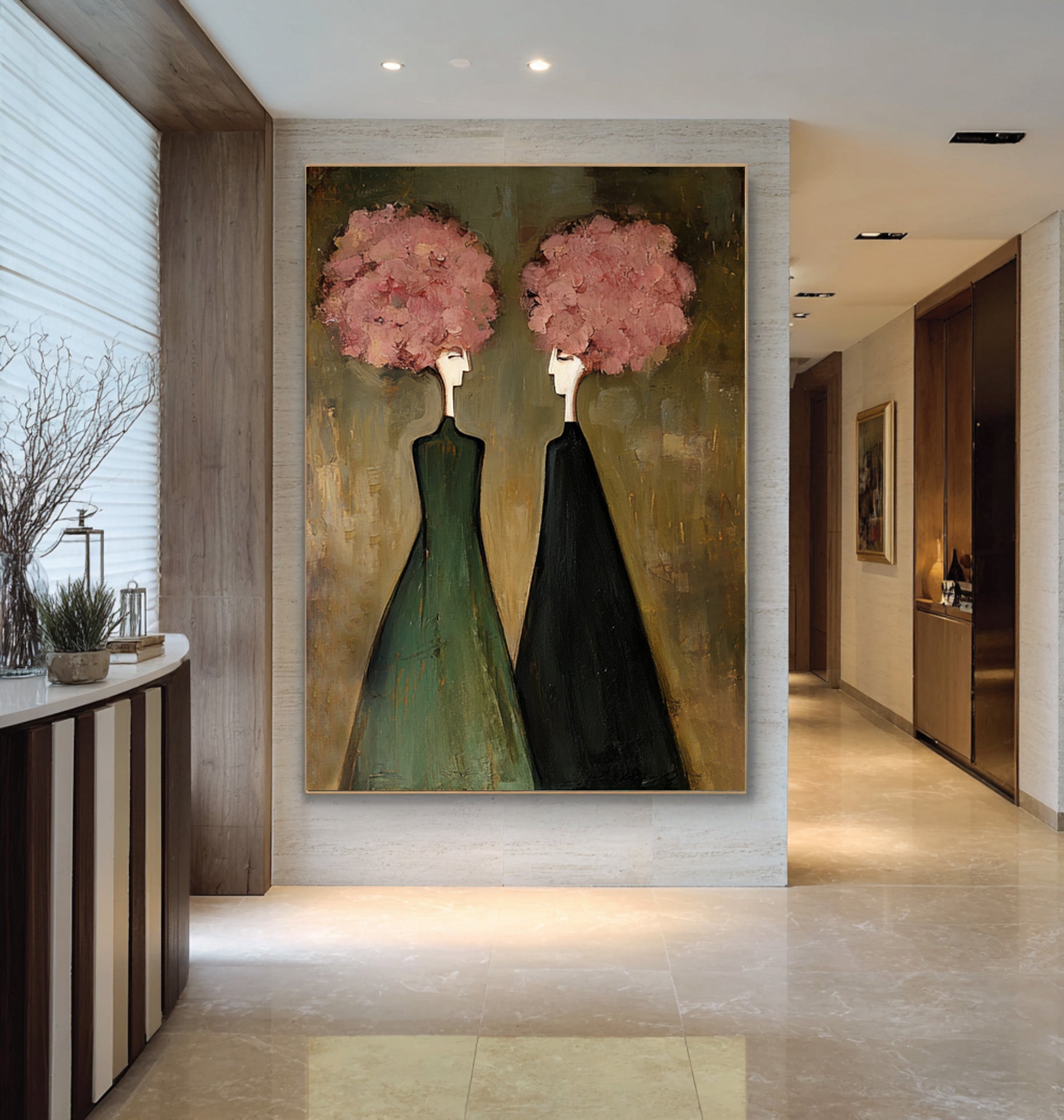 Large Modern Figurative Oil Painting on Canvas – Elegant Pink Portrait Wall Art Decor #WAB 033