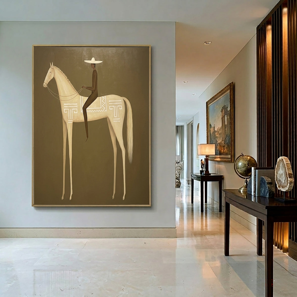 Large Luxury Western Equestrian Wall Art Horse Rider Oil Painting Cowboy Cowgirl Inspired Vintage Americana Artwork Modern Home Decor