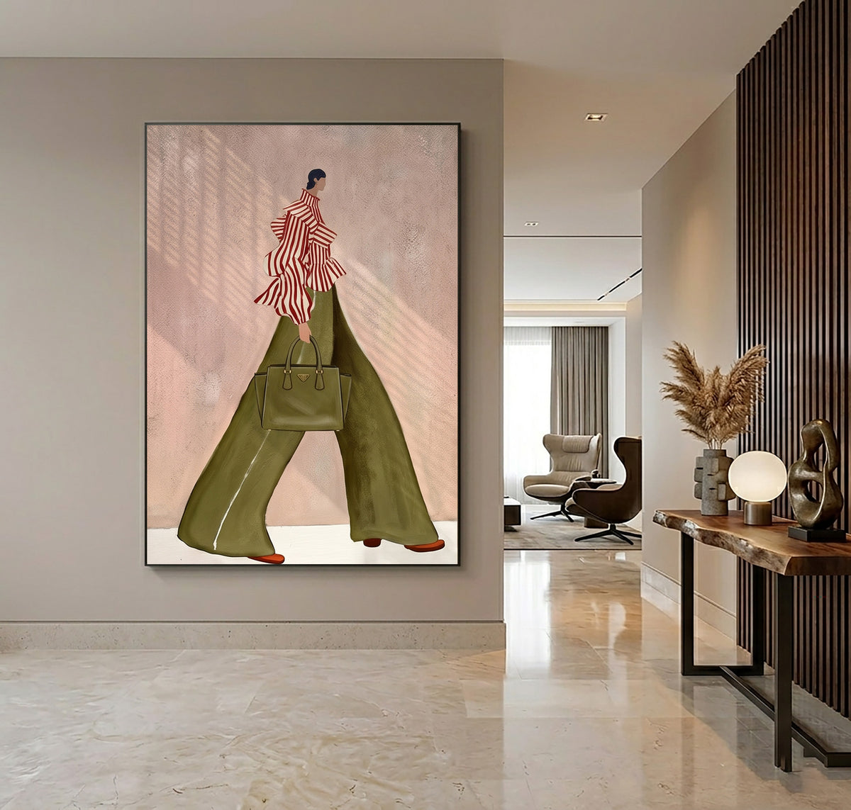 Woman From Behind Green Pants Fashion Painting Contemporary Wall Art