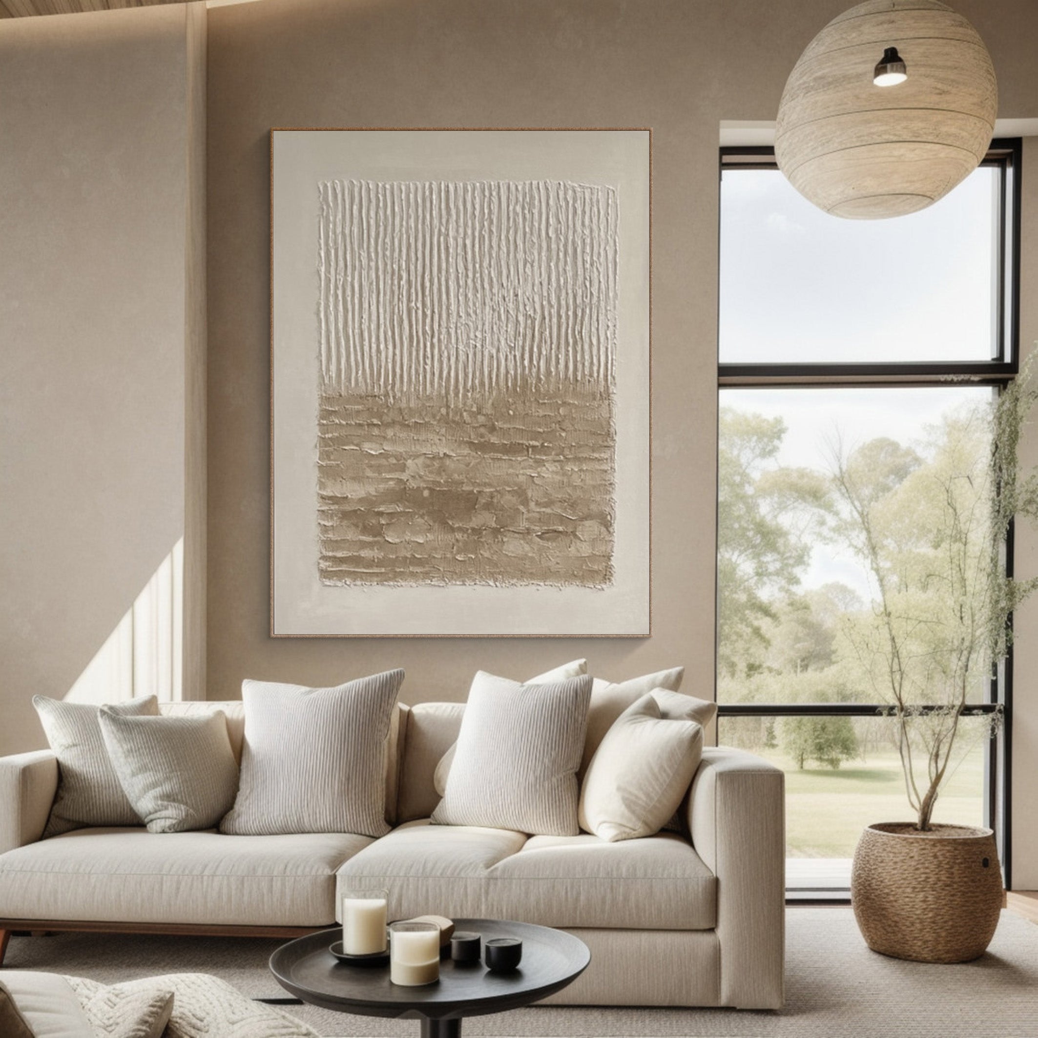 Neutral Art with Vertical Impasto and Layered Horizontal Base #BGA 198