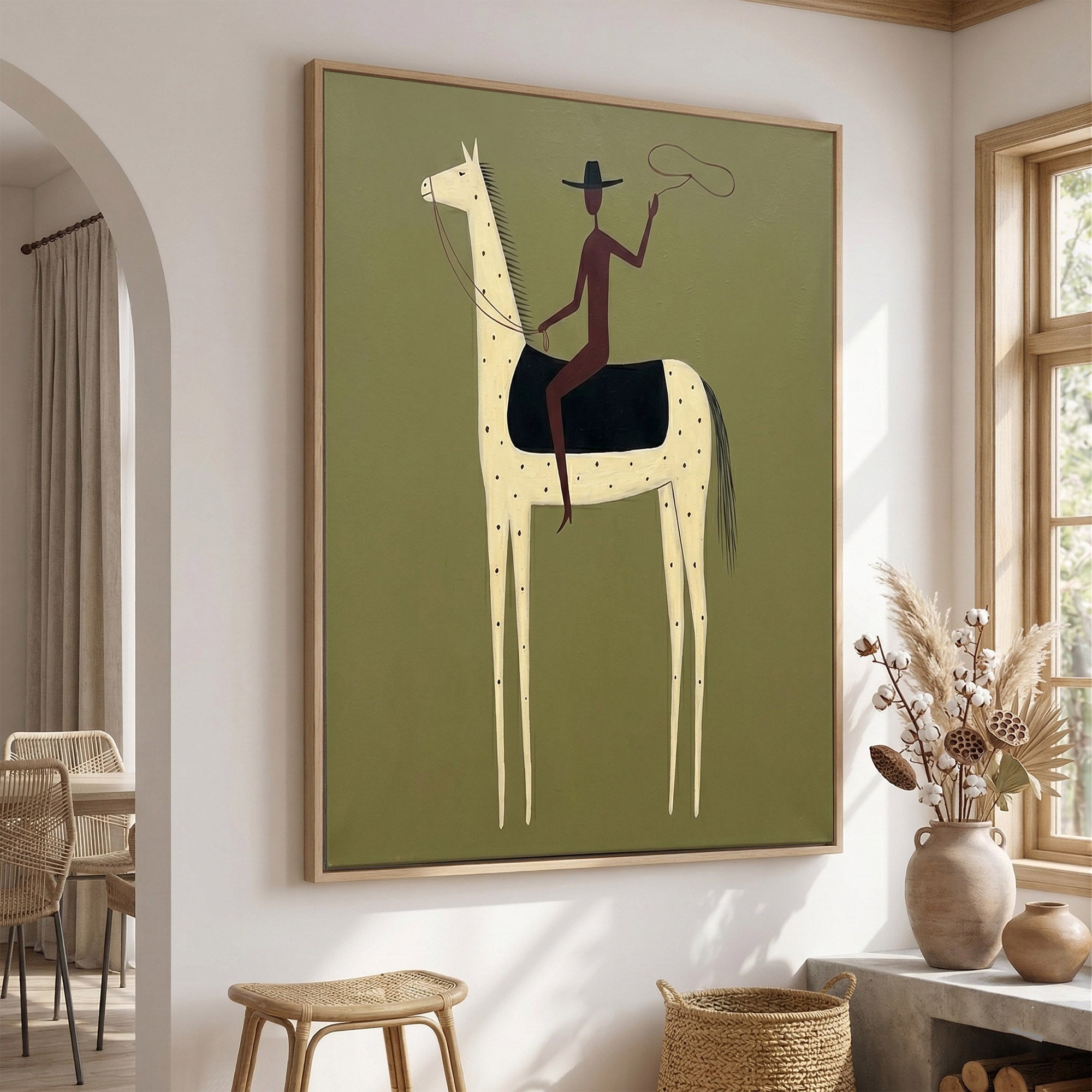 Large Cowboy Horse Wall Art Contemporary Western Minimalist Painting