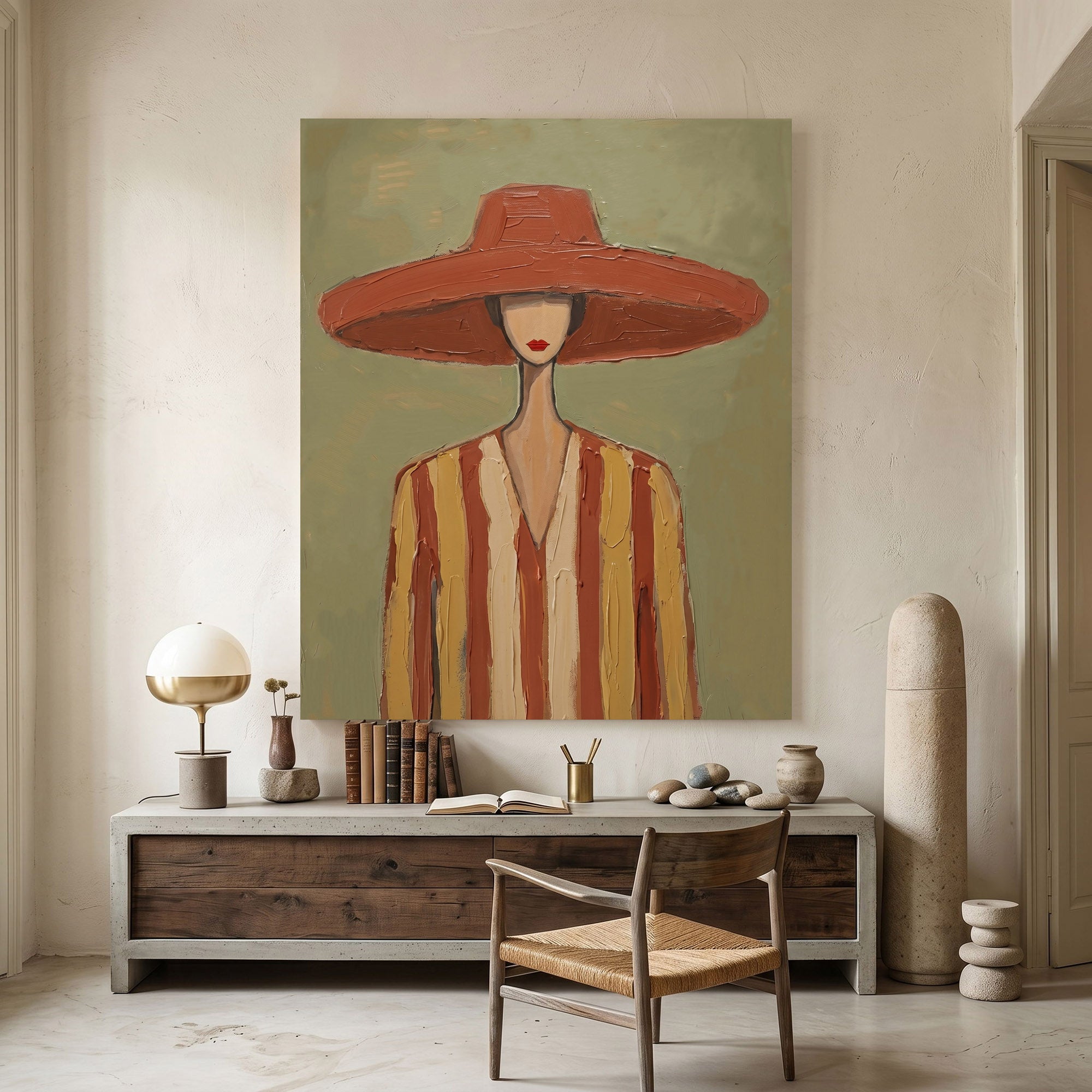 Large Vintage Americana Cowboy Woman Wall Art Western Fashion Portrait Oil Painting Rustic Contemporary Decor